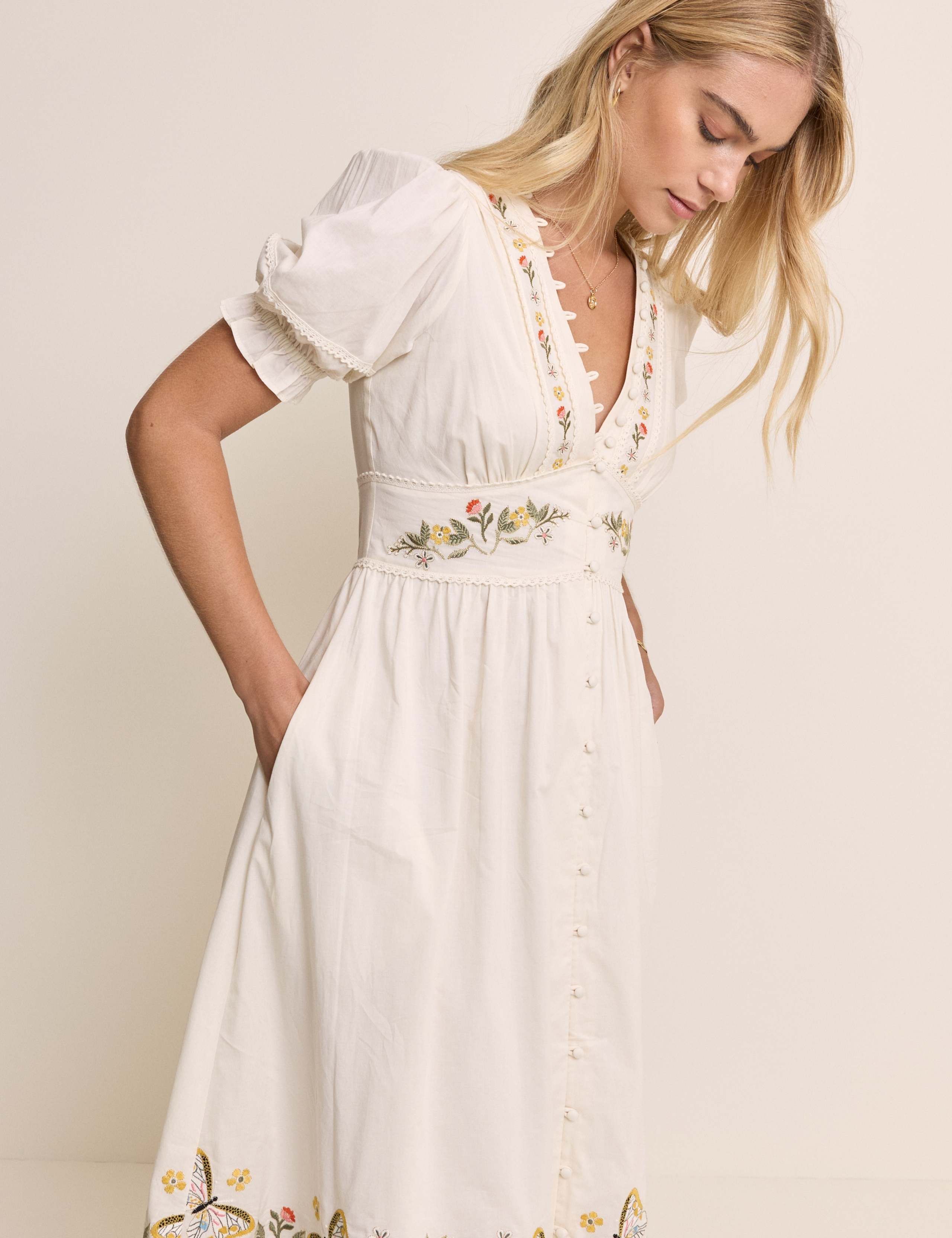 Pure Cotton Embroidered Midi Tea Dress 3 of 5