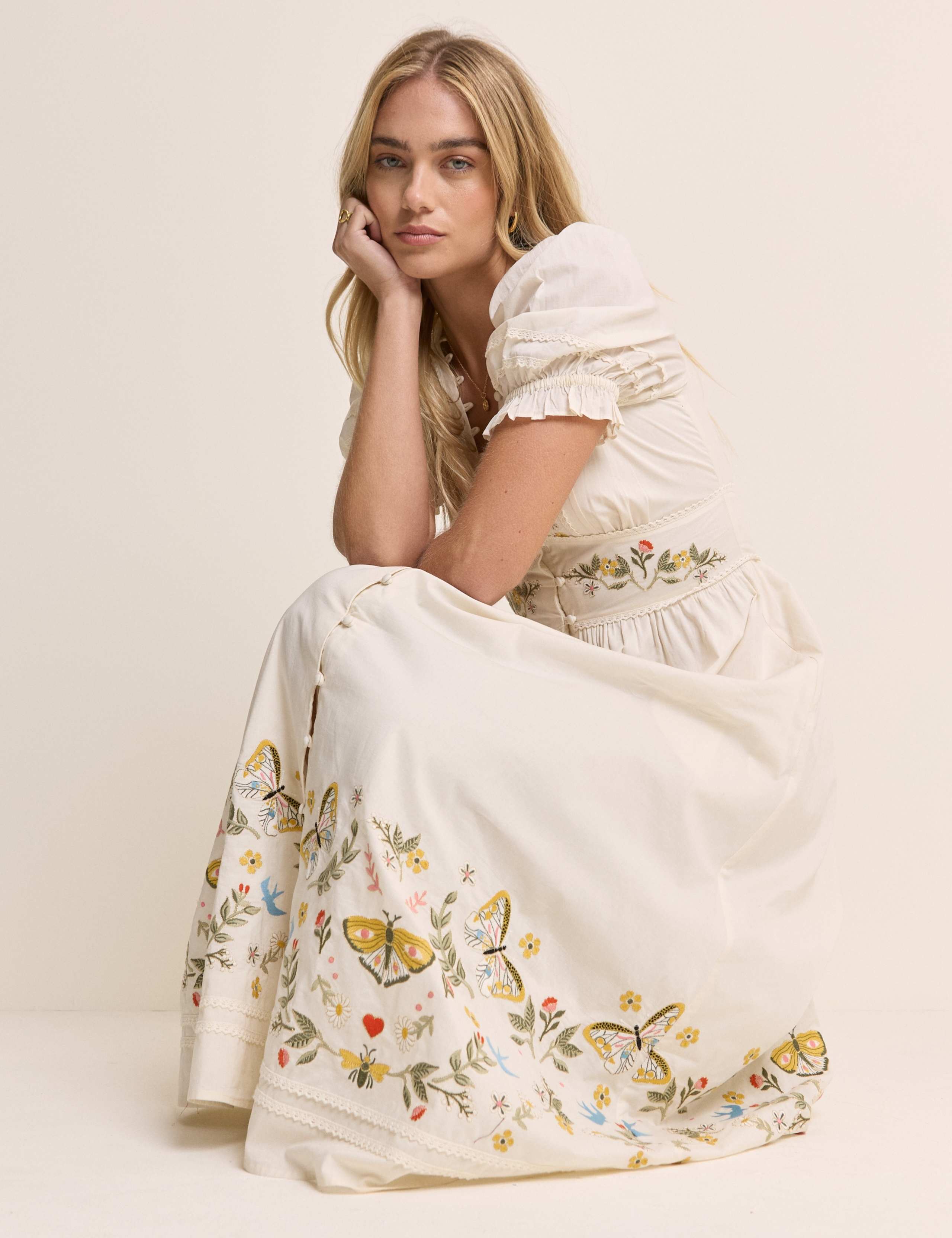 Pure Cotton Embroidered Midi Tea Dress 4 of 5