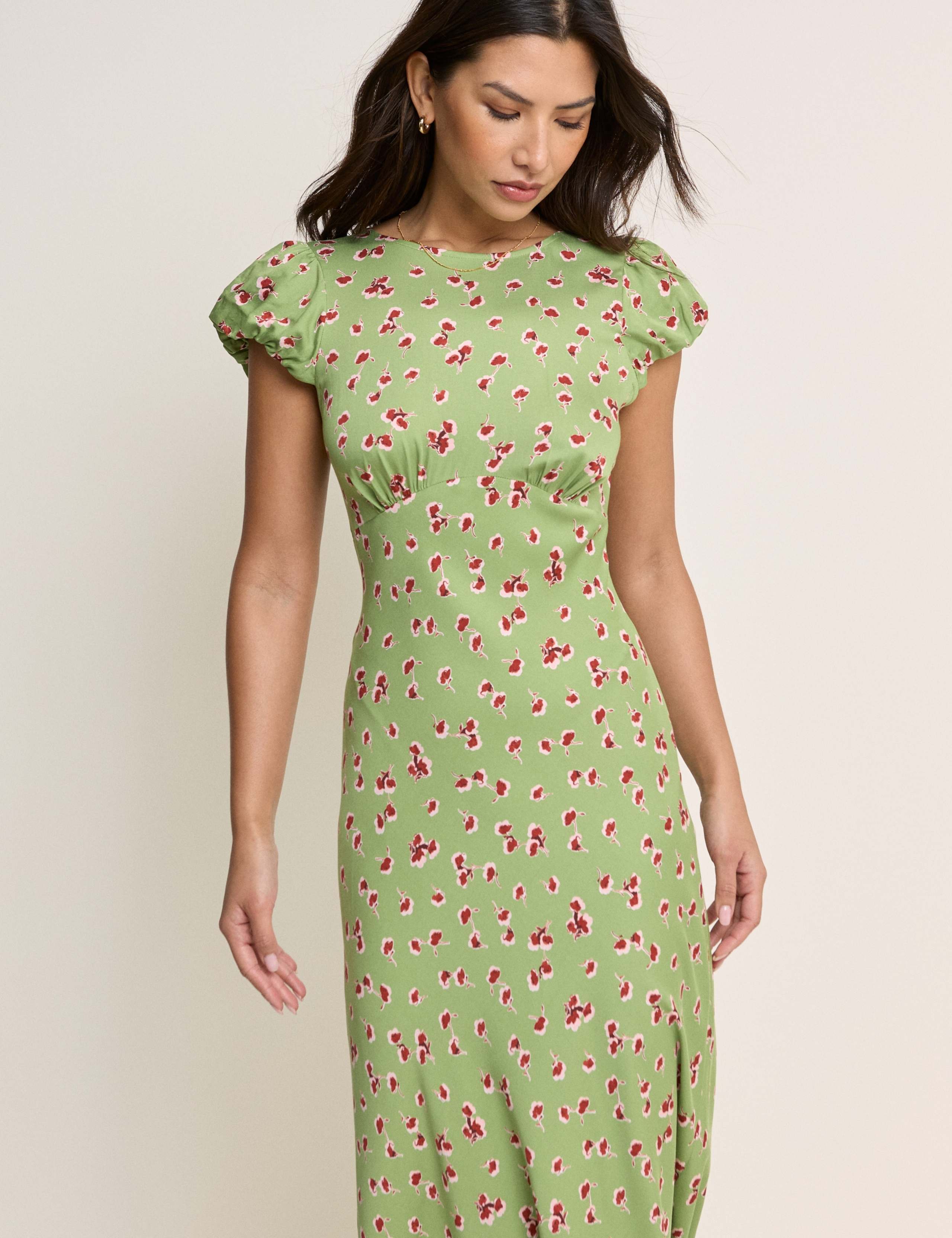 Floral Crew Neck Puff Sleeve Midi Tea Dress 5 of 5