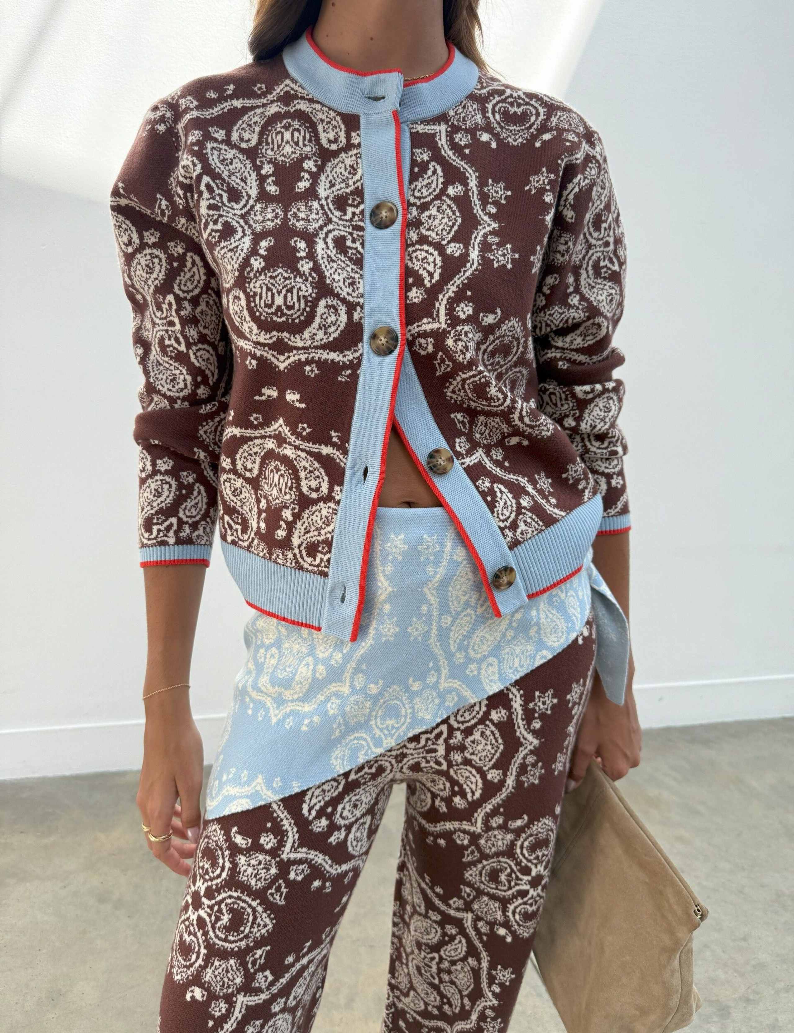 Jacquard Paisley Crew Neck Relaxed Cardigan 6 of 6