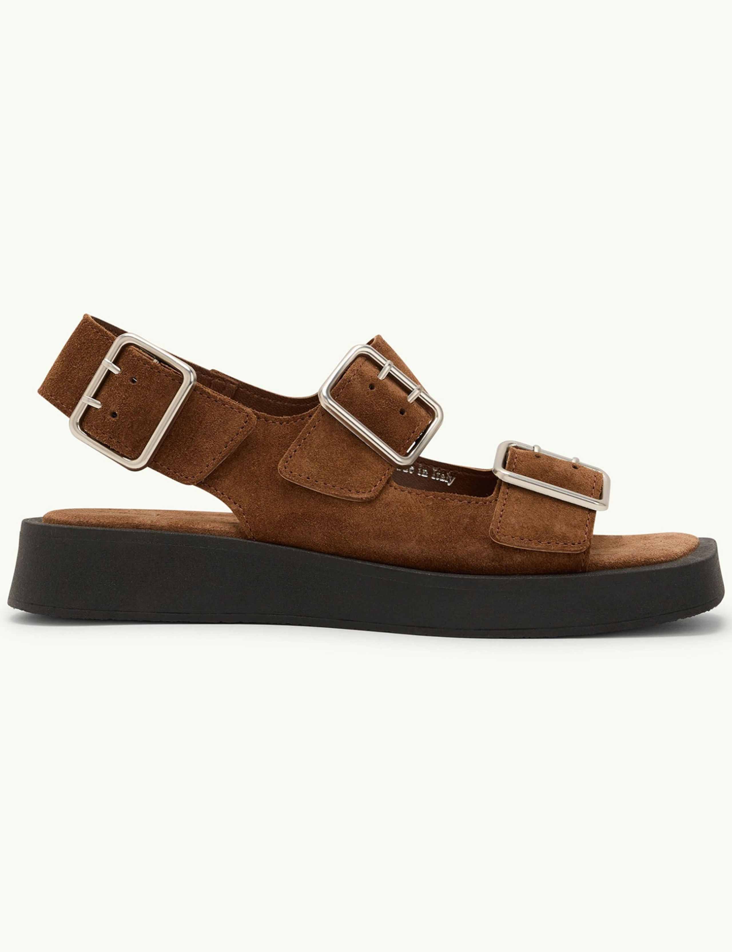 Suede Buckle Strappy Flat Sandals 1 of 4