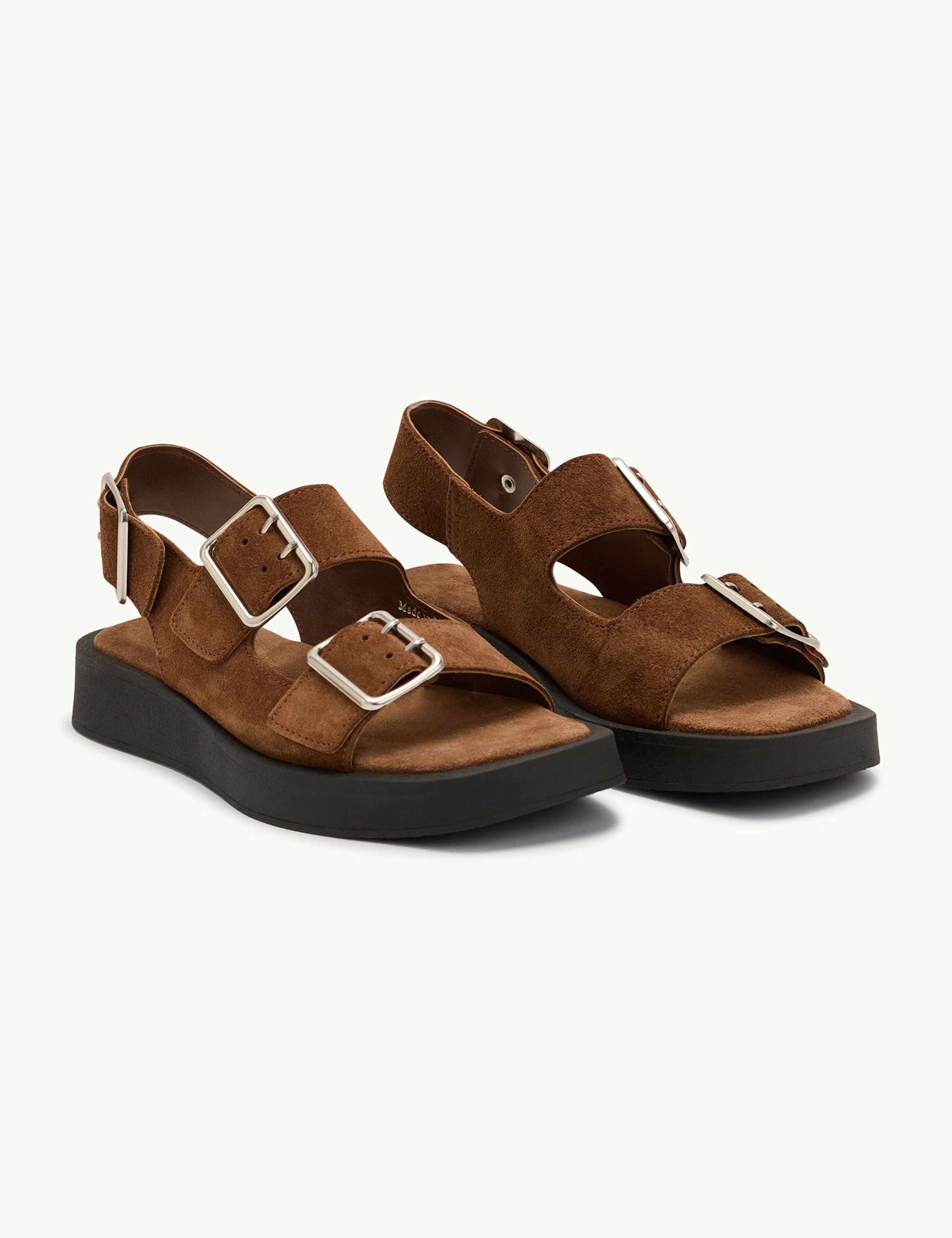 Suede Buckle Strappy Flat Sandals 2 of 4
