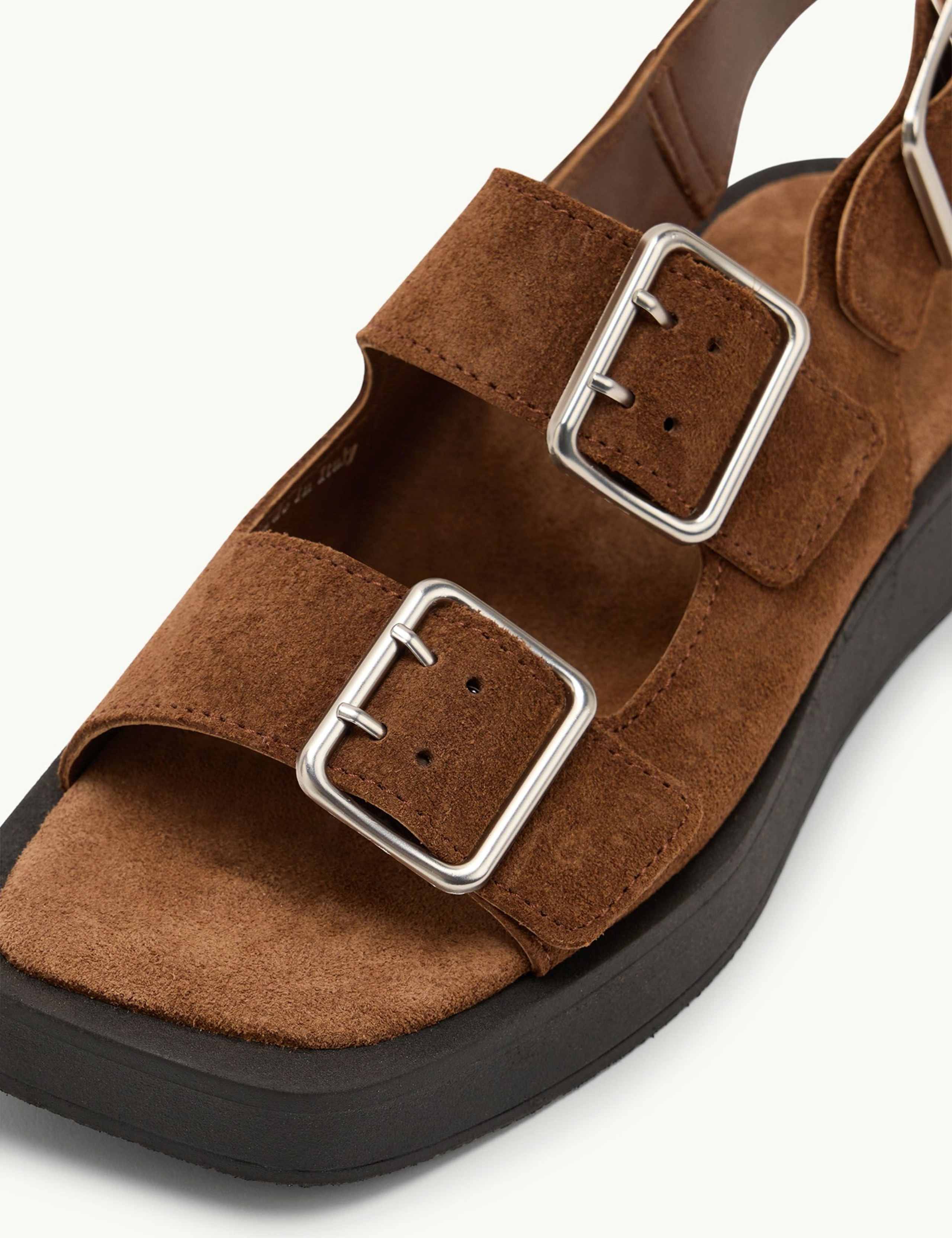 Suede Buckle Strappy Flat Sandals 4 of 4