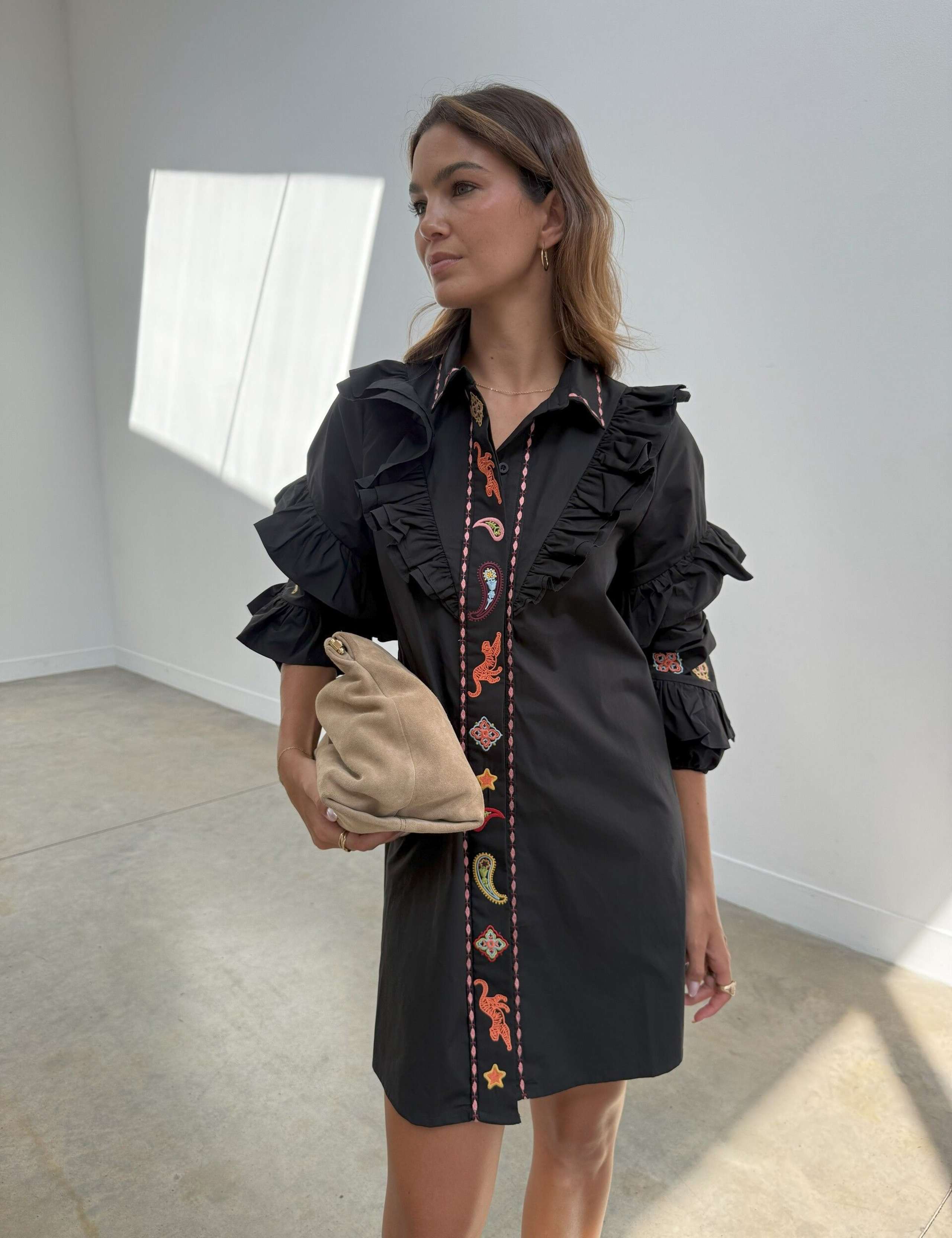 Pure Cotton Embroidered Mini Shirt Dress 3 of 6