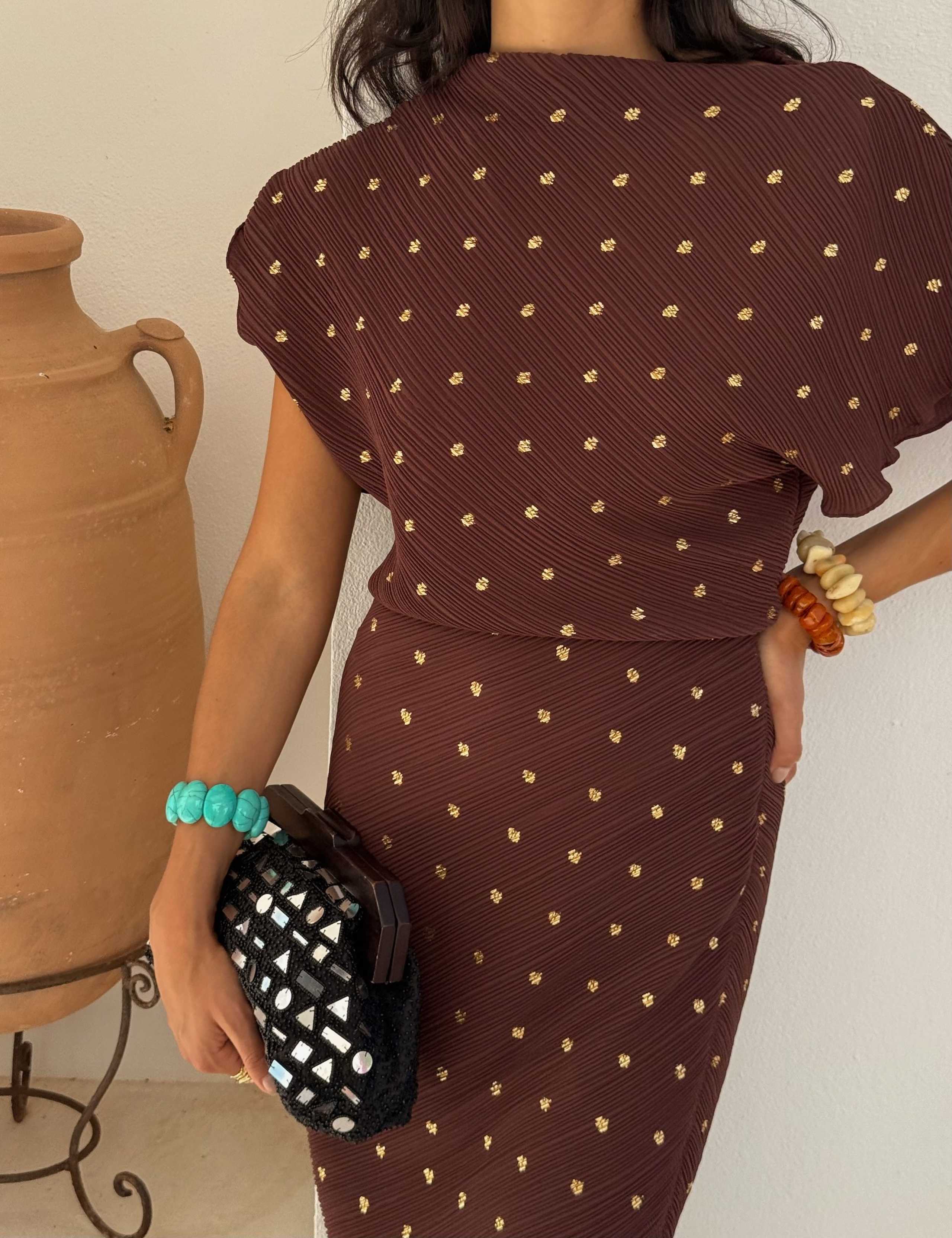 Plisse Printed Midi Waisted Dress 4 of 6