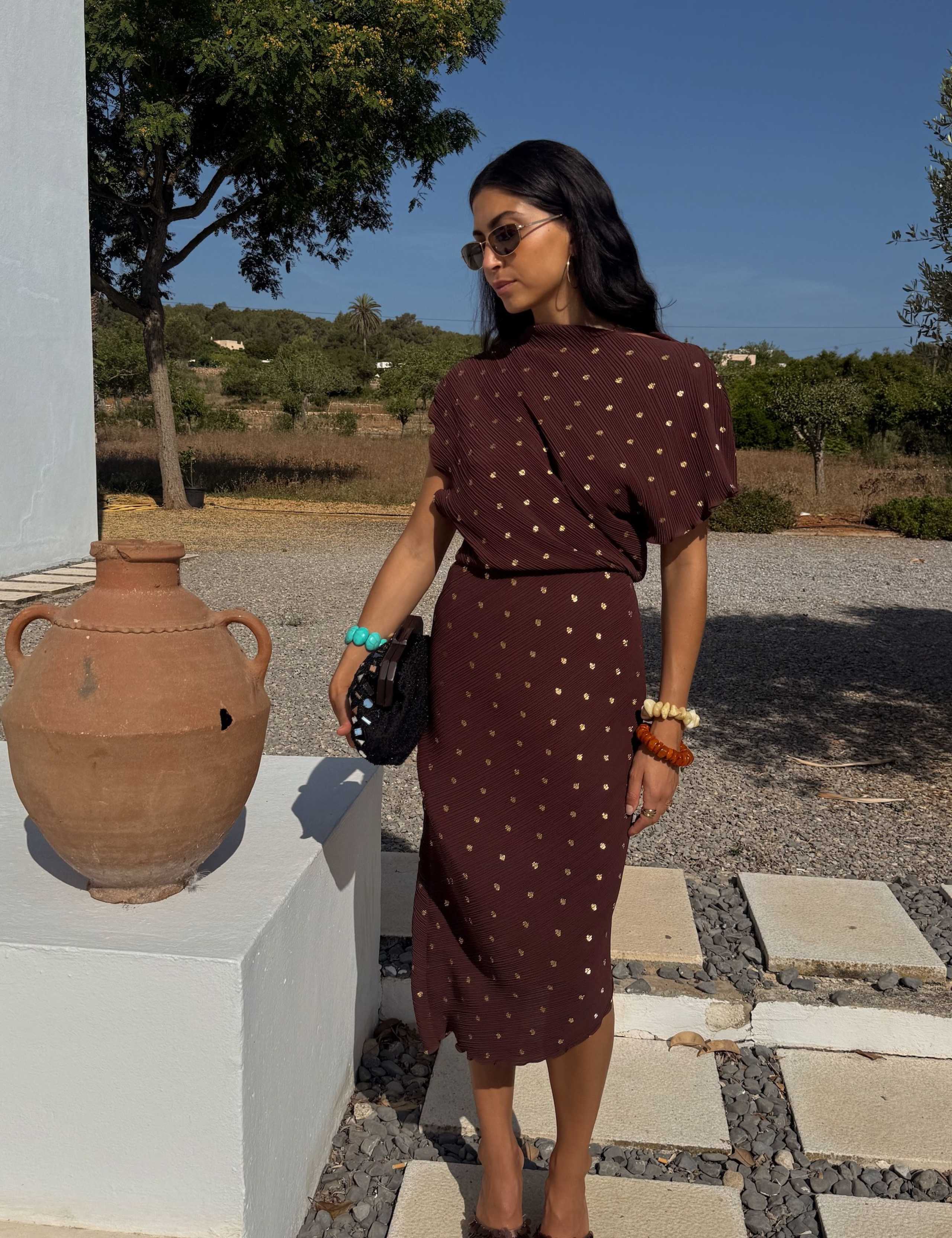 Plisse Printed Midi Waisted Dress 5 of 6