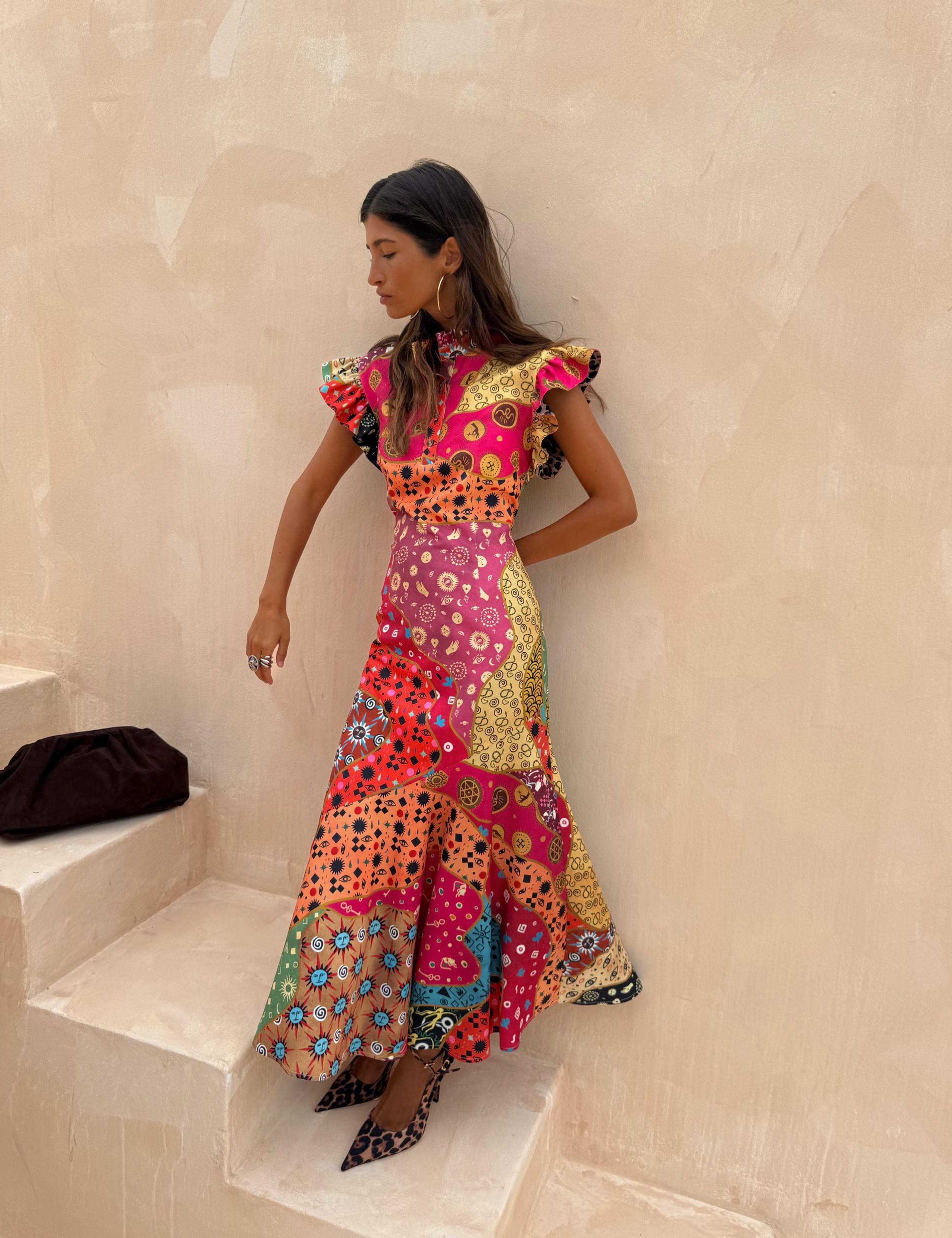 Printed High Neck Maxi Waisted Dress 3 of 7