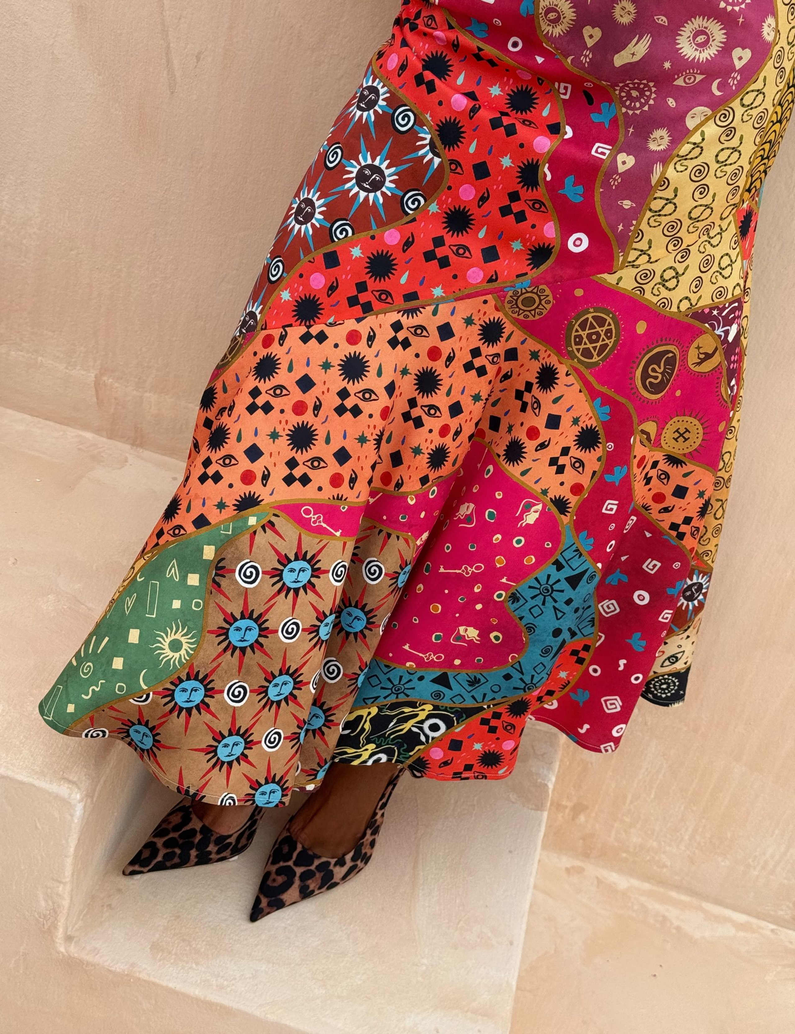 Printed High Neck Maxi Waisted Dress 4 of 7