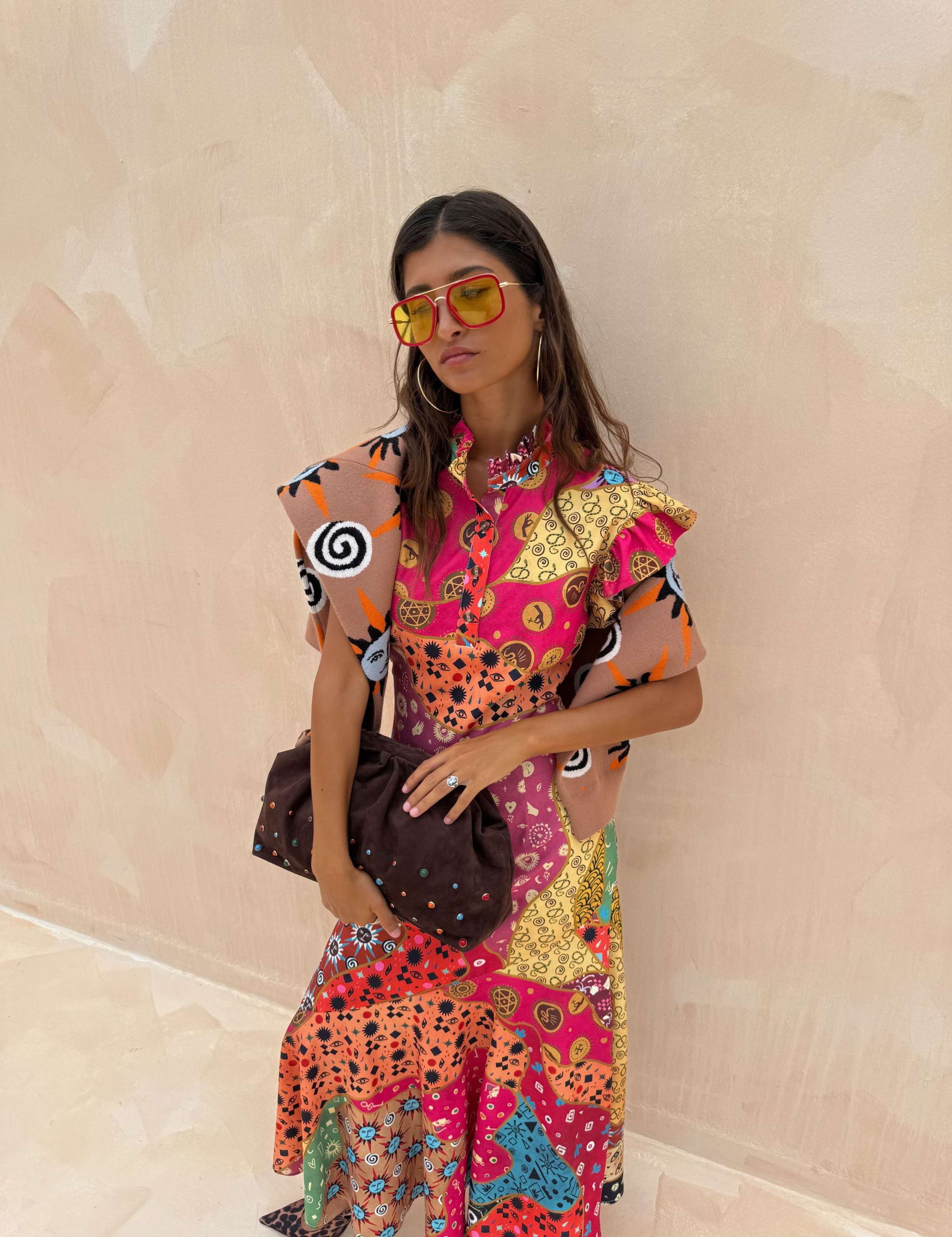 Printed High Neck Maxi Waisted Dress 5 of 7