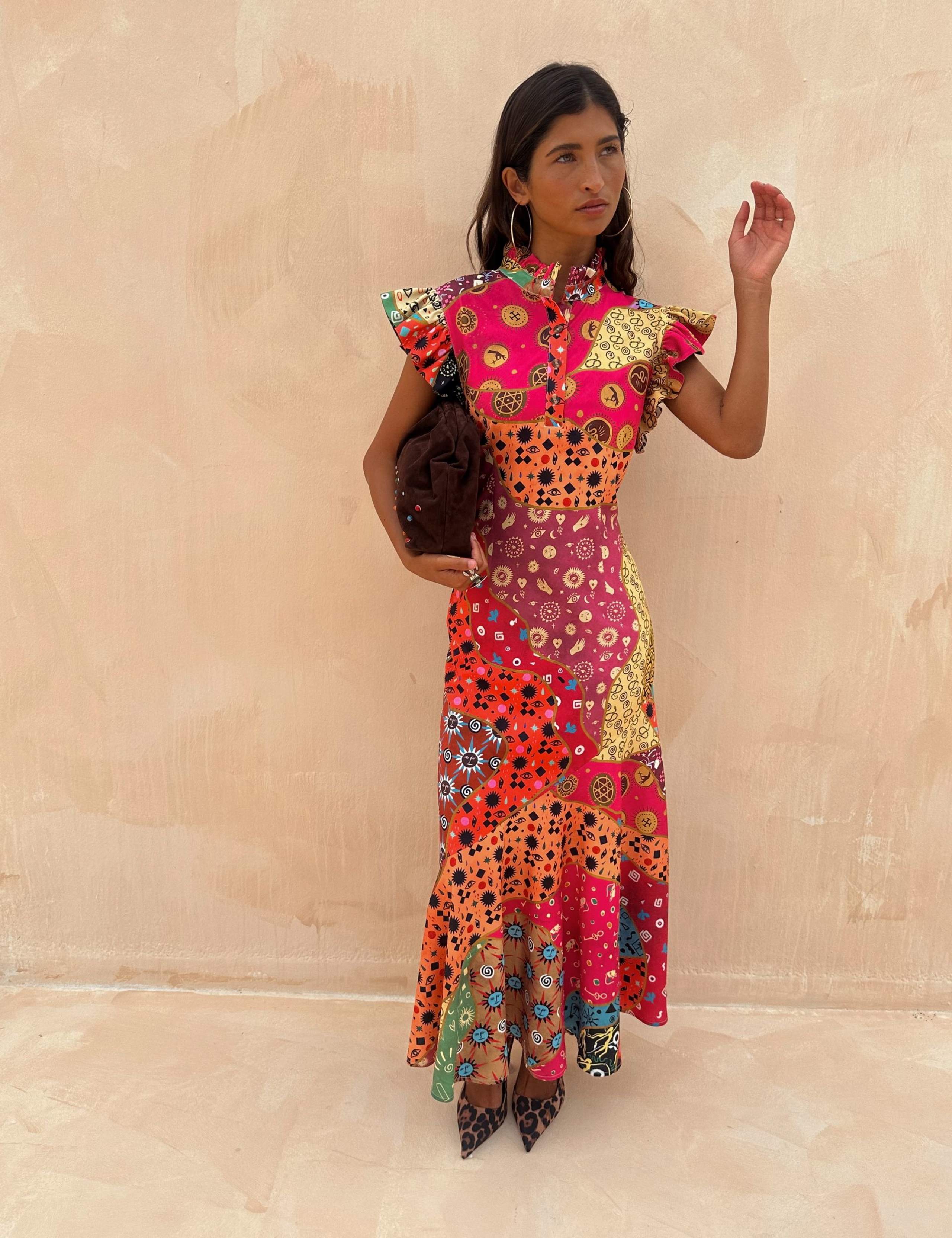 Printed High Neck Maxi Waisted Dress 6 of 7