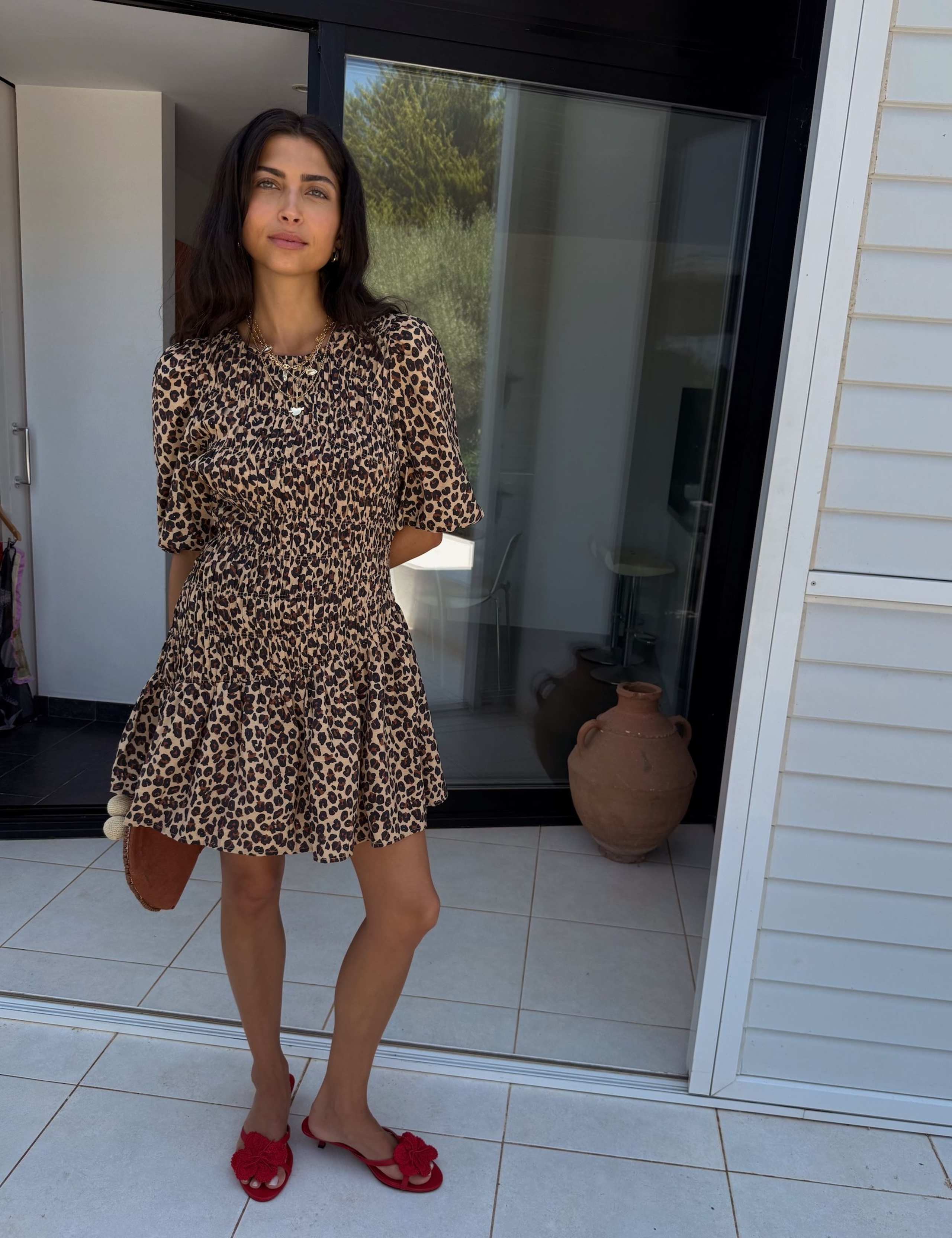 Leopard Print Tie Neck Mini Waisted Dress 4 of 6