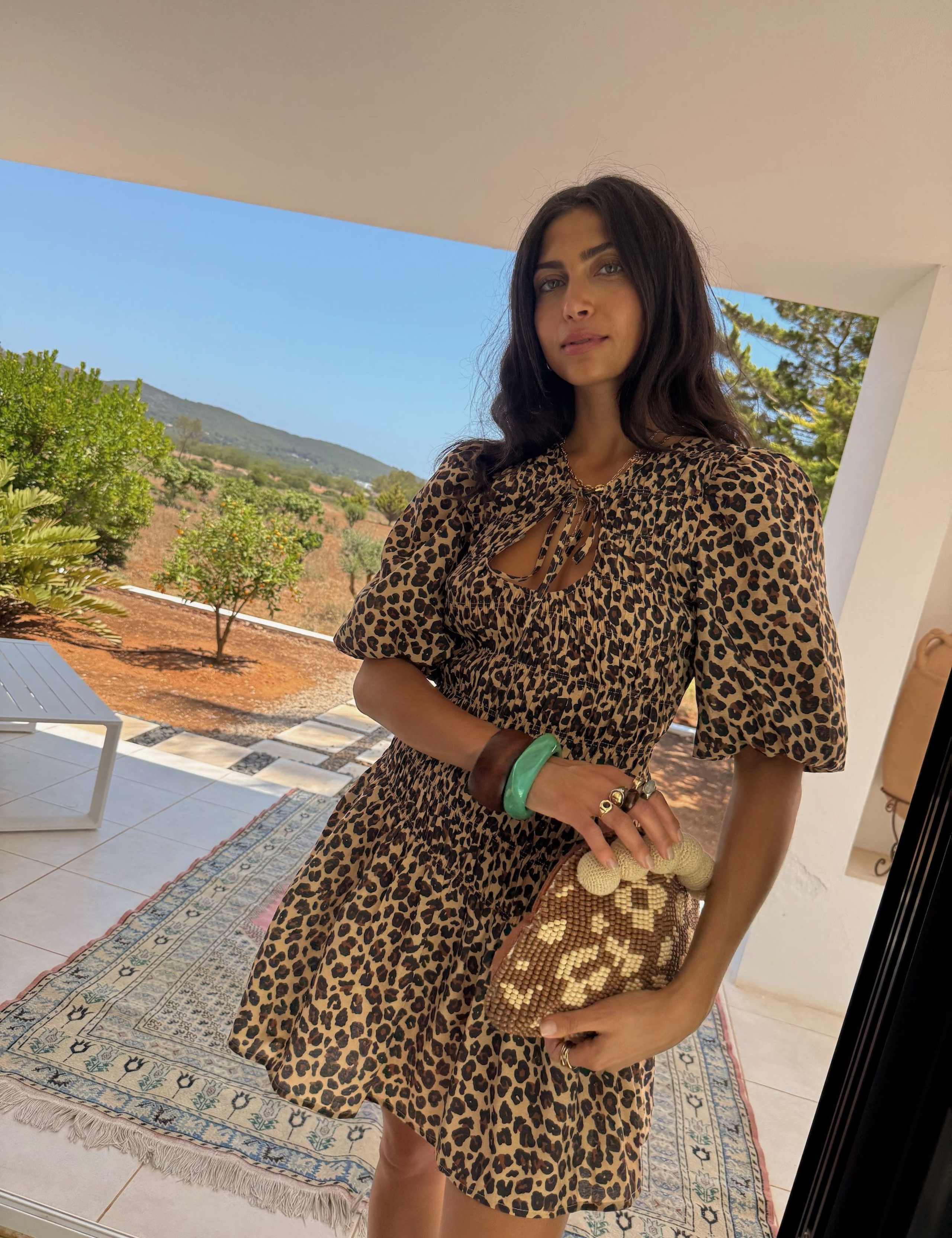 Leopard Print Tie Neck Mini Waisted Dress 5 of 6