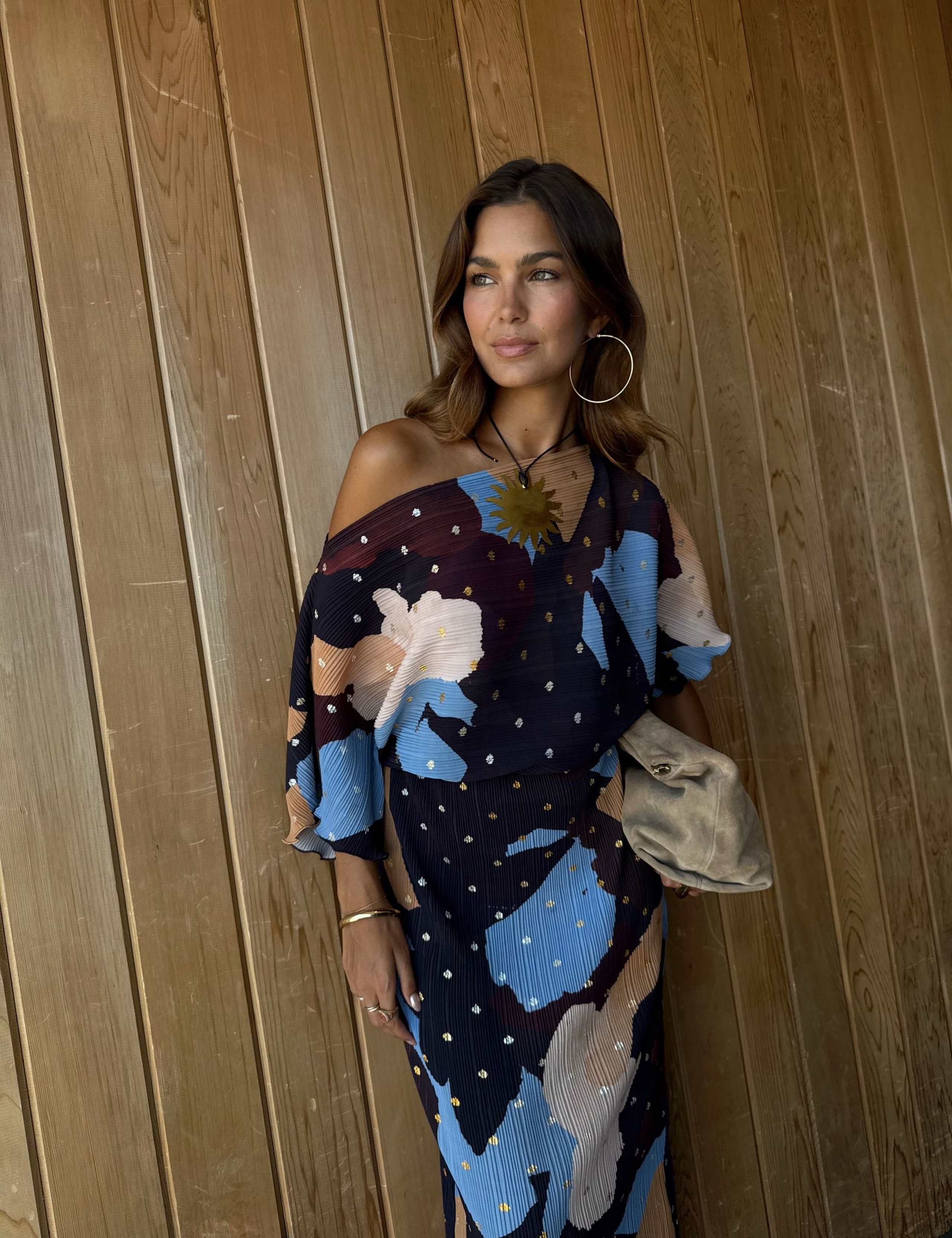 Plisse Abstract Print Maxi Waisted Dress 5 of 7