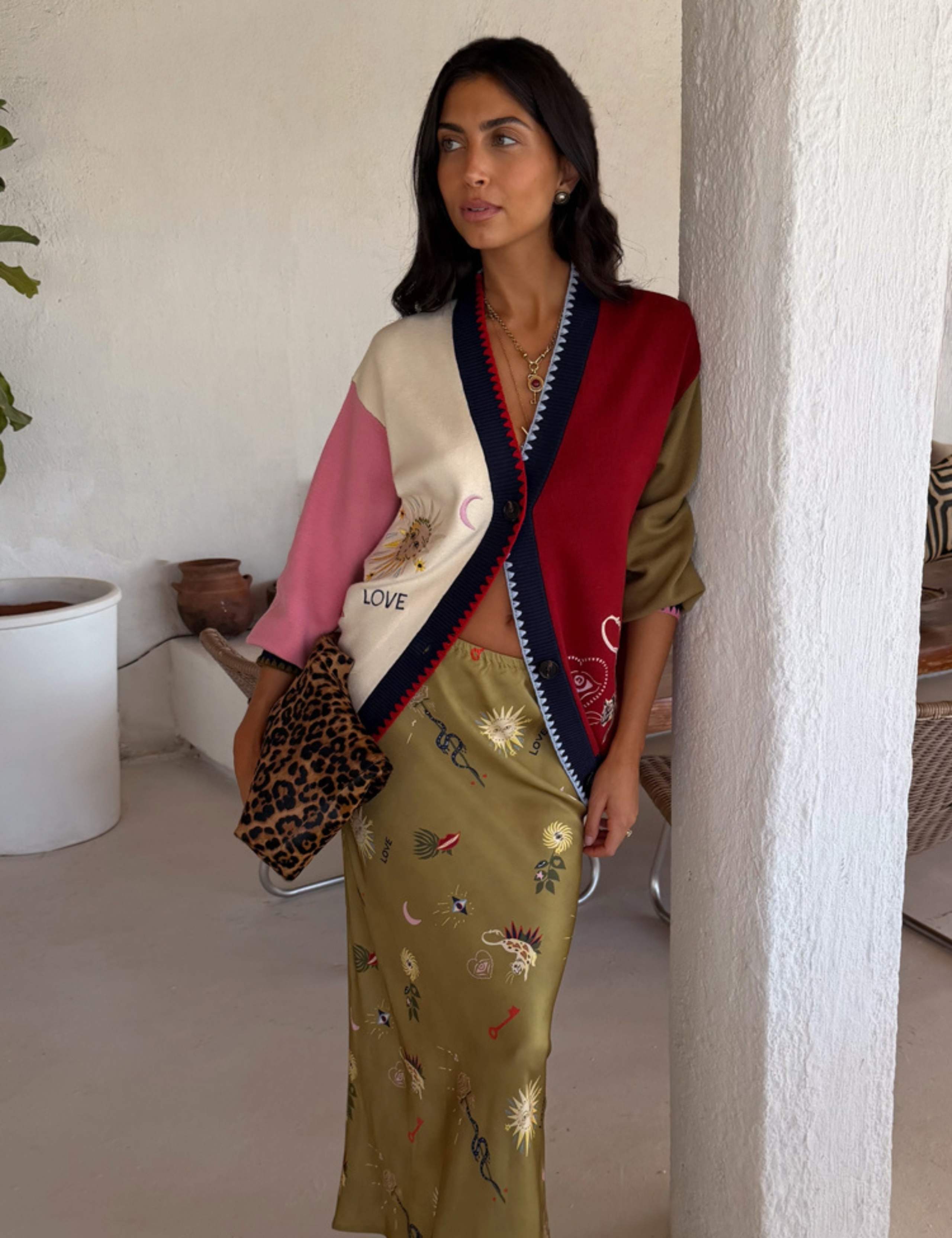 Embroidered Colour Block Relaxed Cardigan 2 of 4