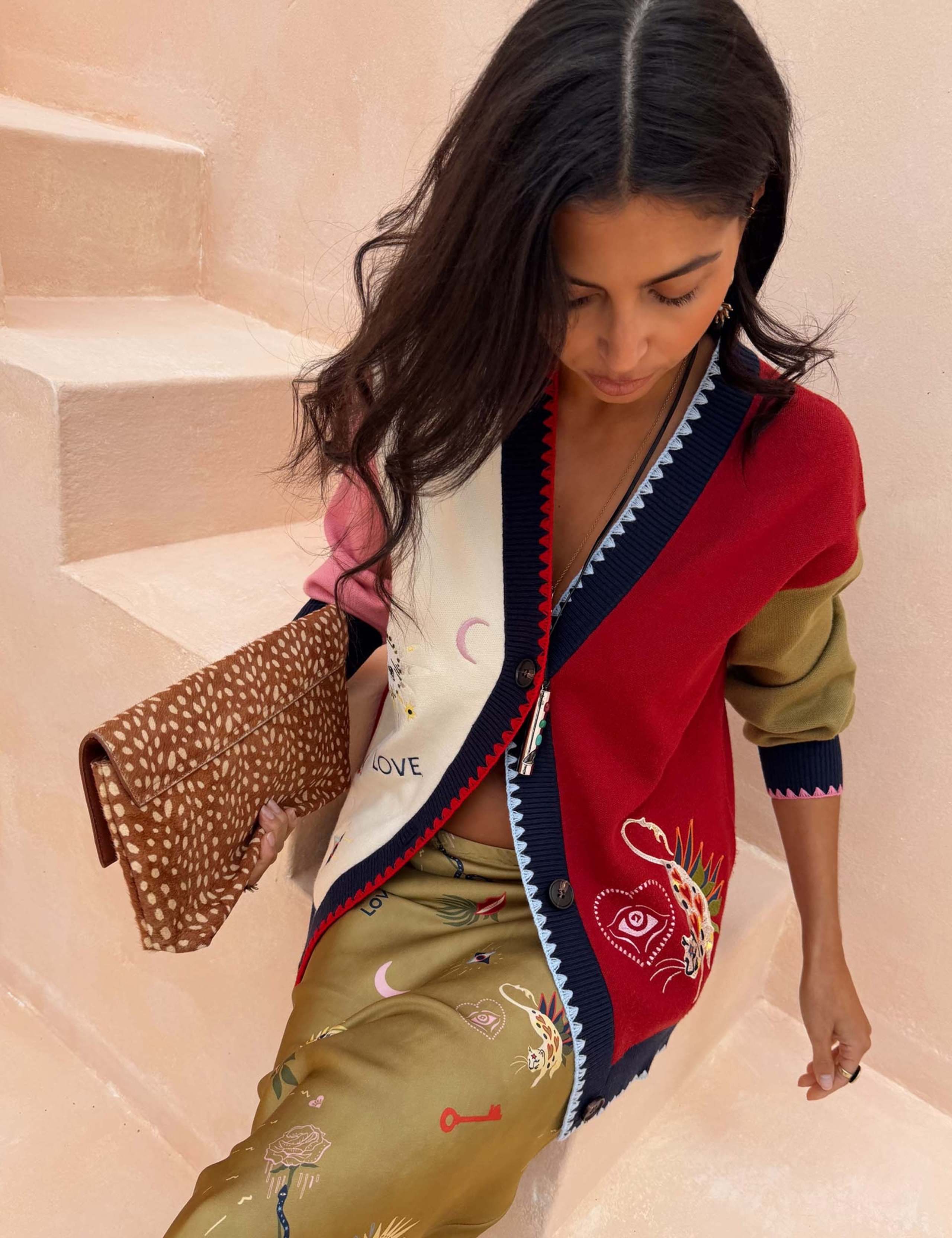 Embroidered Colour Block Relaxed Cardigan 3 of 4