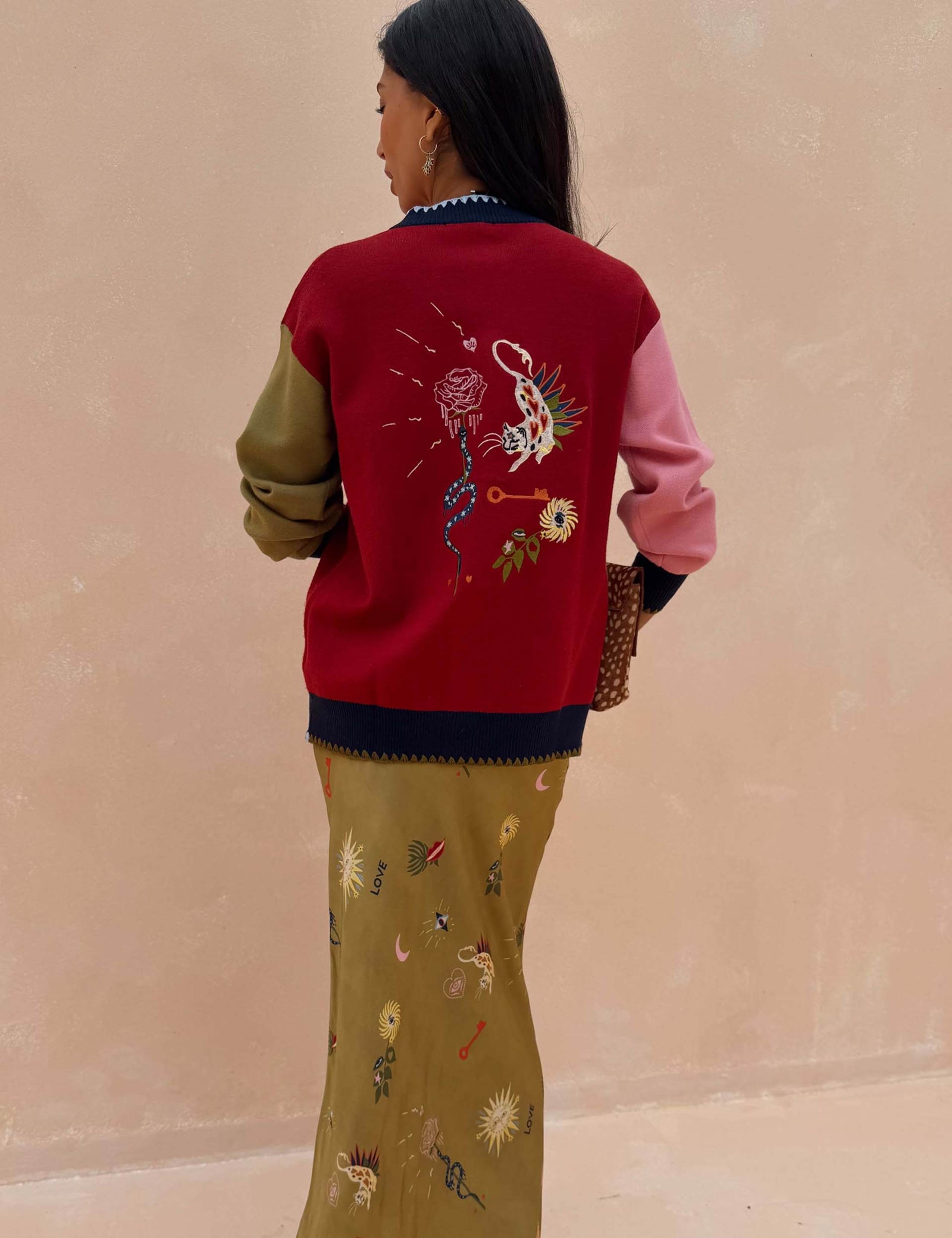 Embroidered Colour Block Relaxed Cardigan 4 of 4