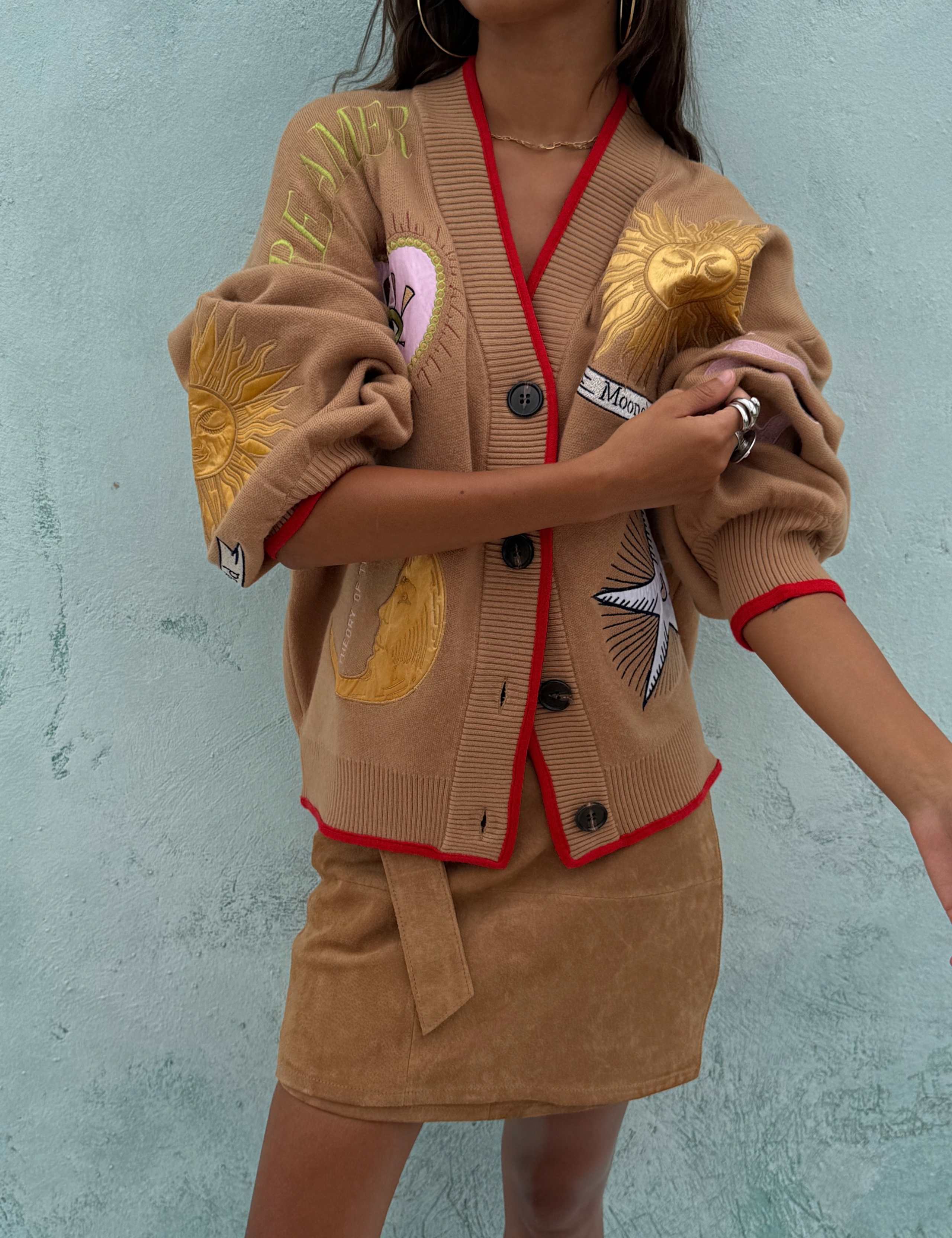 Embroidered Button Front Relaxed Cardigan 2 of 4