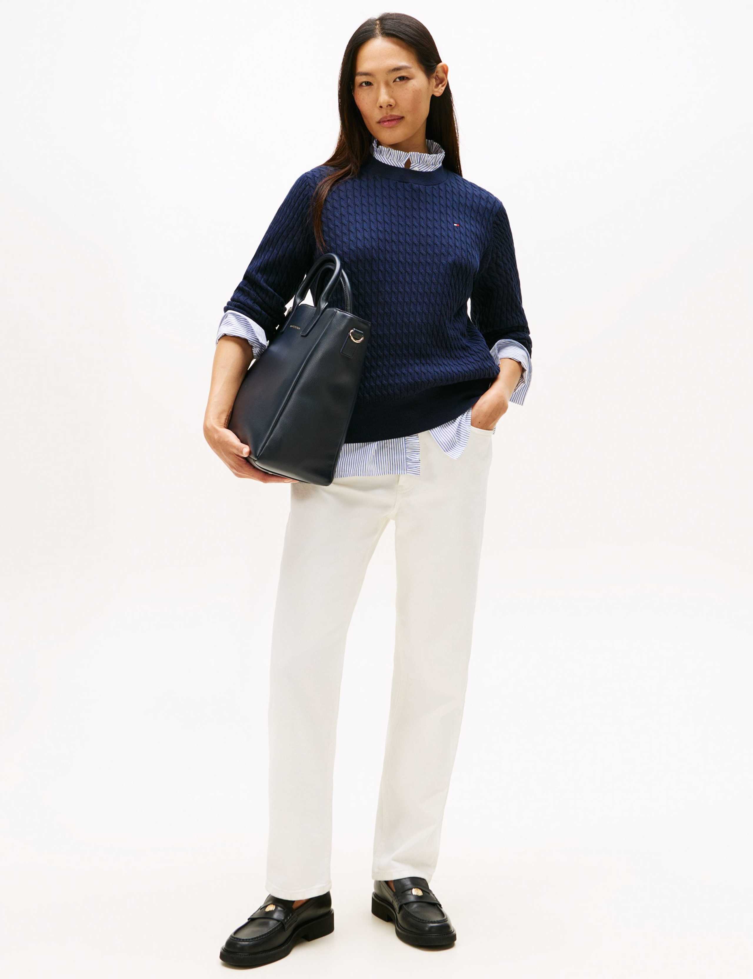Pure Cotton Cable Knit Crew Neck Jumper 4 of 5