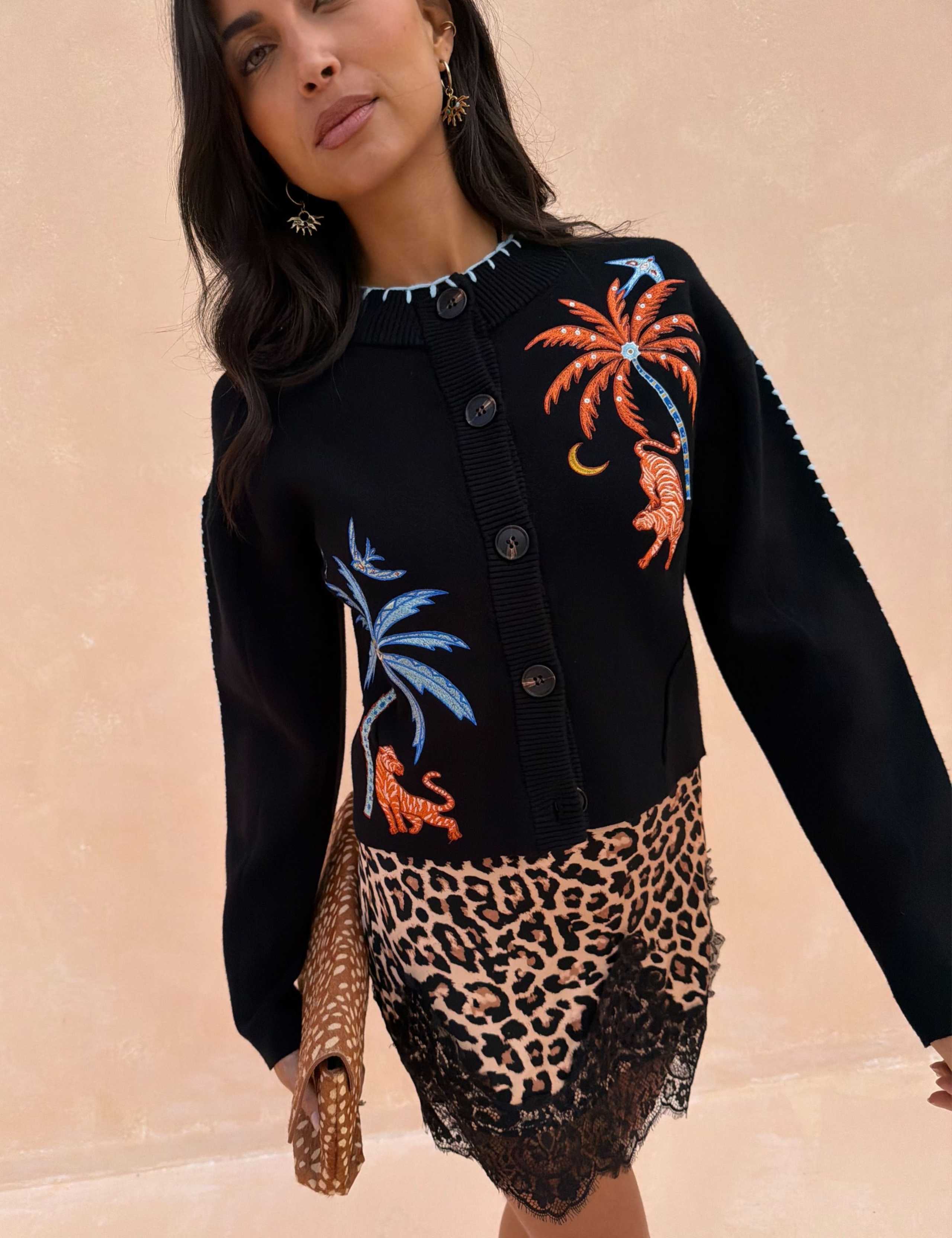 Embroidered Button Front Relaxed Cardigan 4 of 5