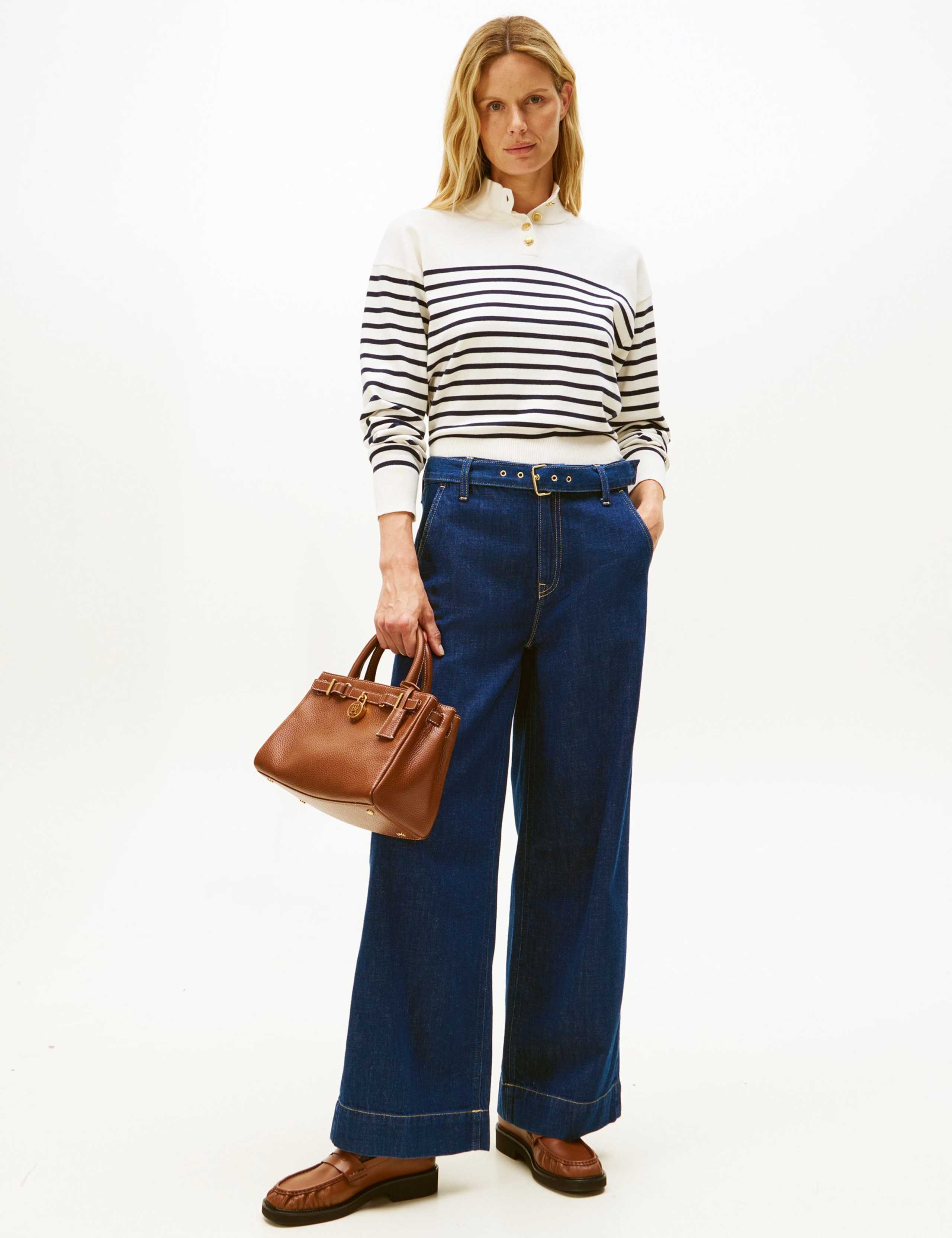 Cotton Rich Jersey Striped Funnel Neck Jumper 3 of 5