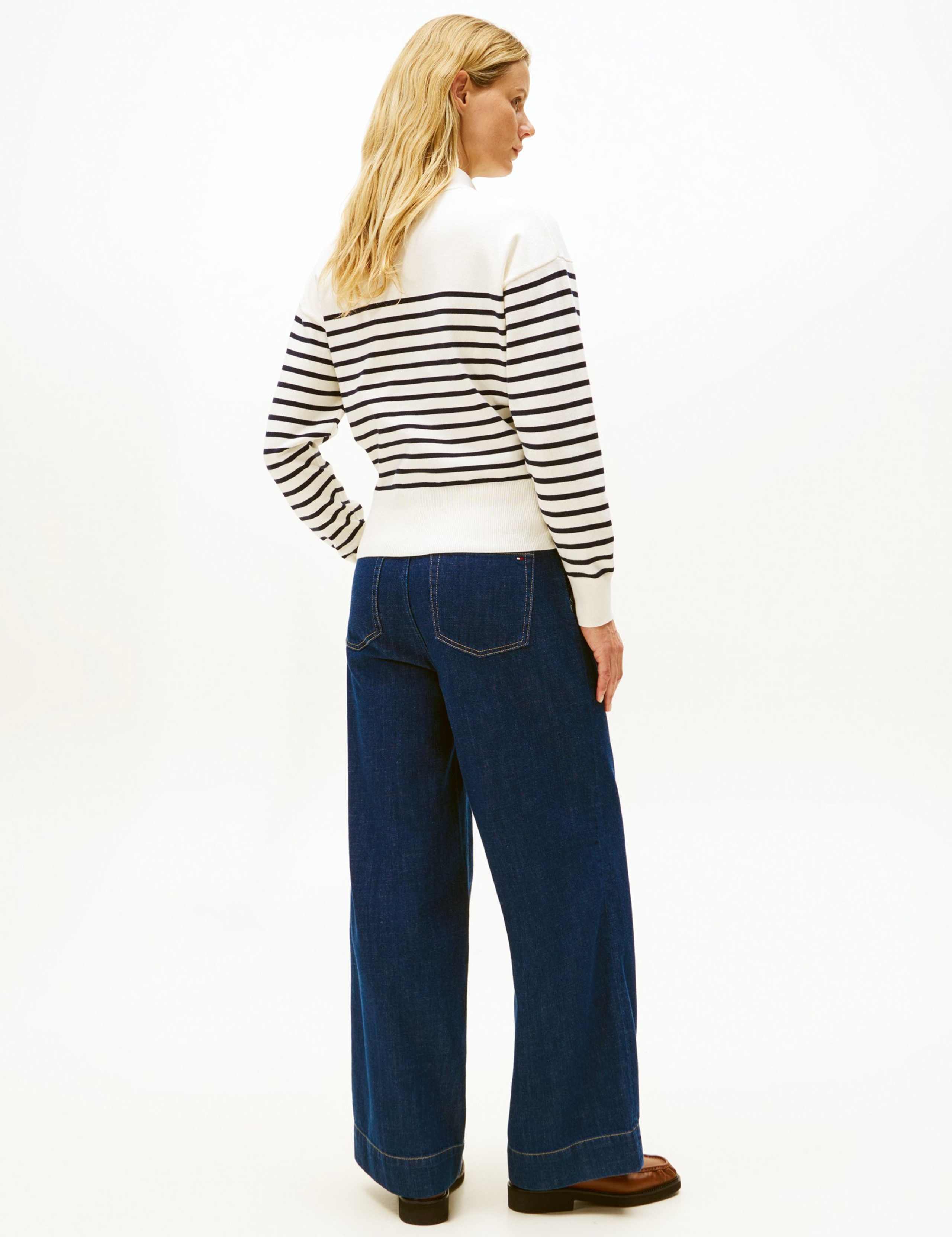 Cotton Rich Jersey Striped Funnel Neck Jumper 4 of 5