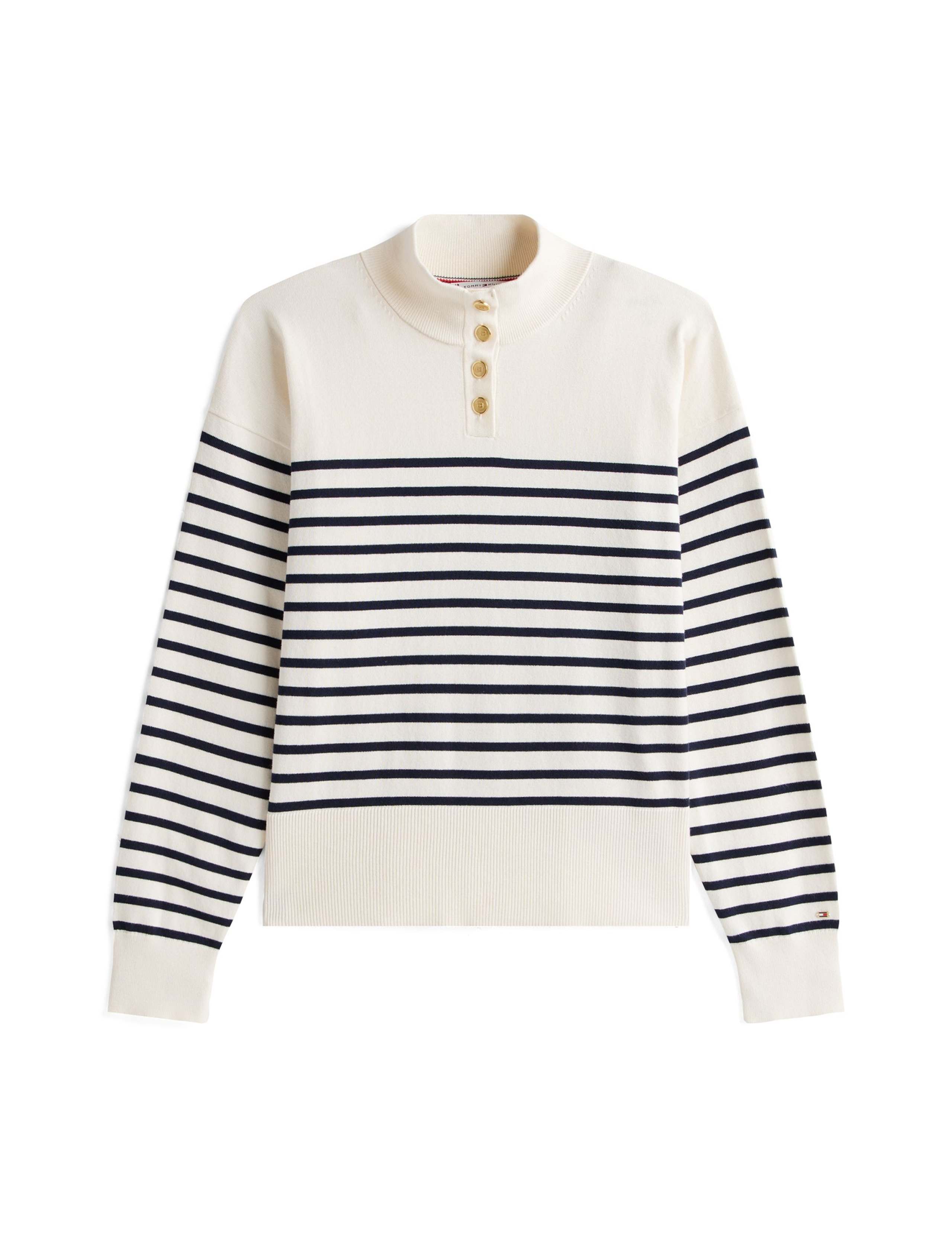 Cotton Rich Jersey Striped Funnel Neck Jumper 2 of 5