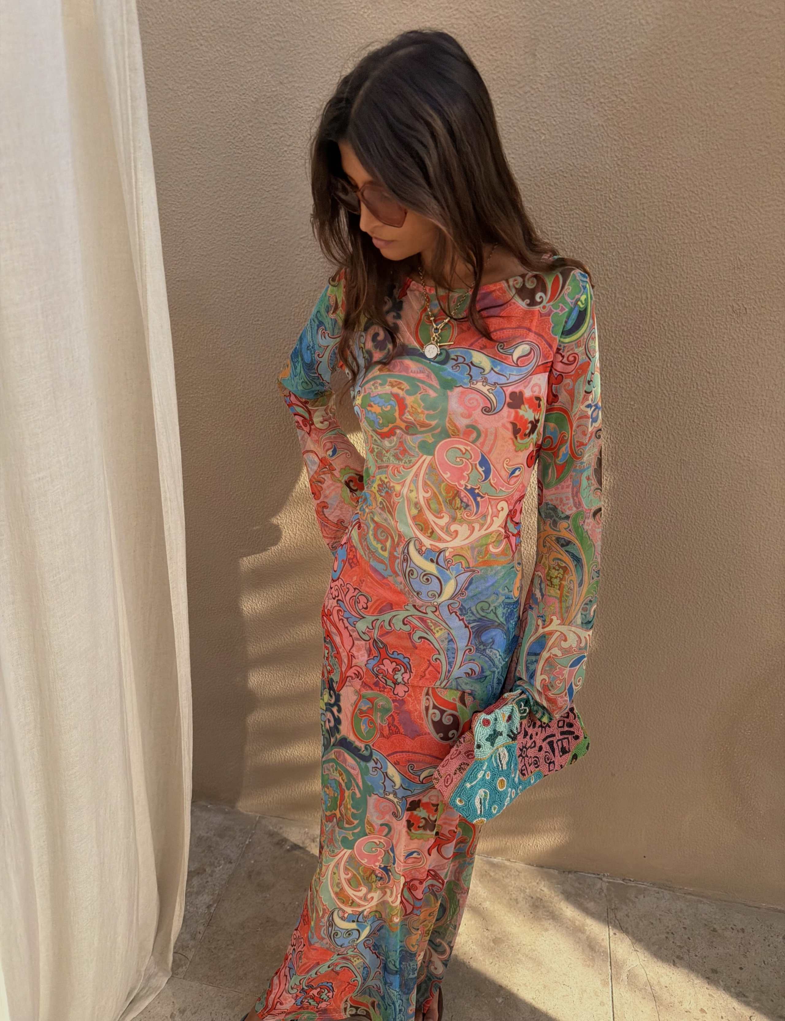 Mesh Printed Maxi Column Dress 3 of 4