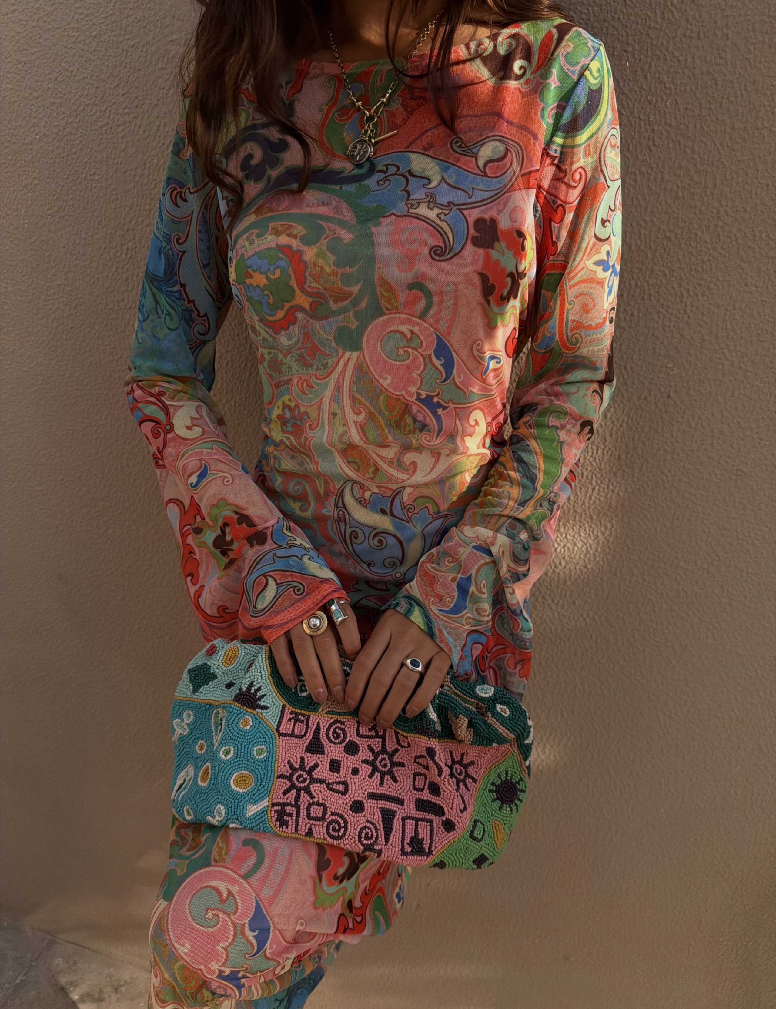 Mesh Printed Maxi Column Dress 4 of 4