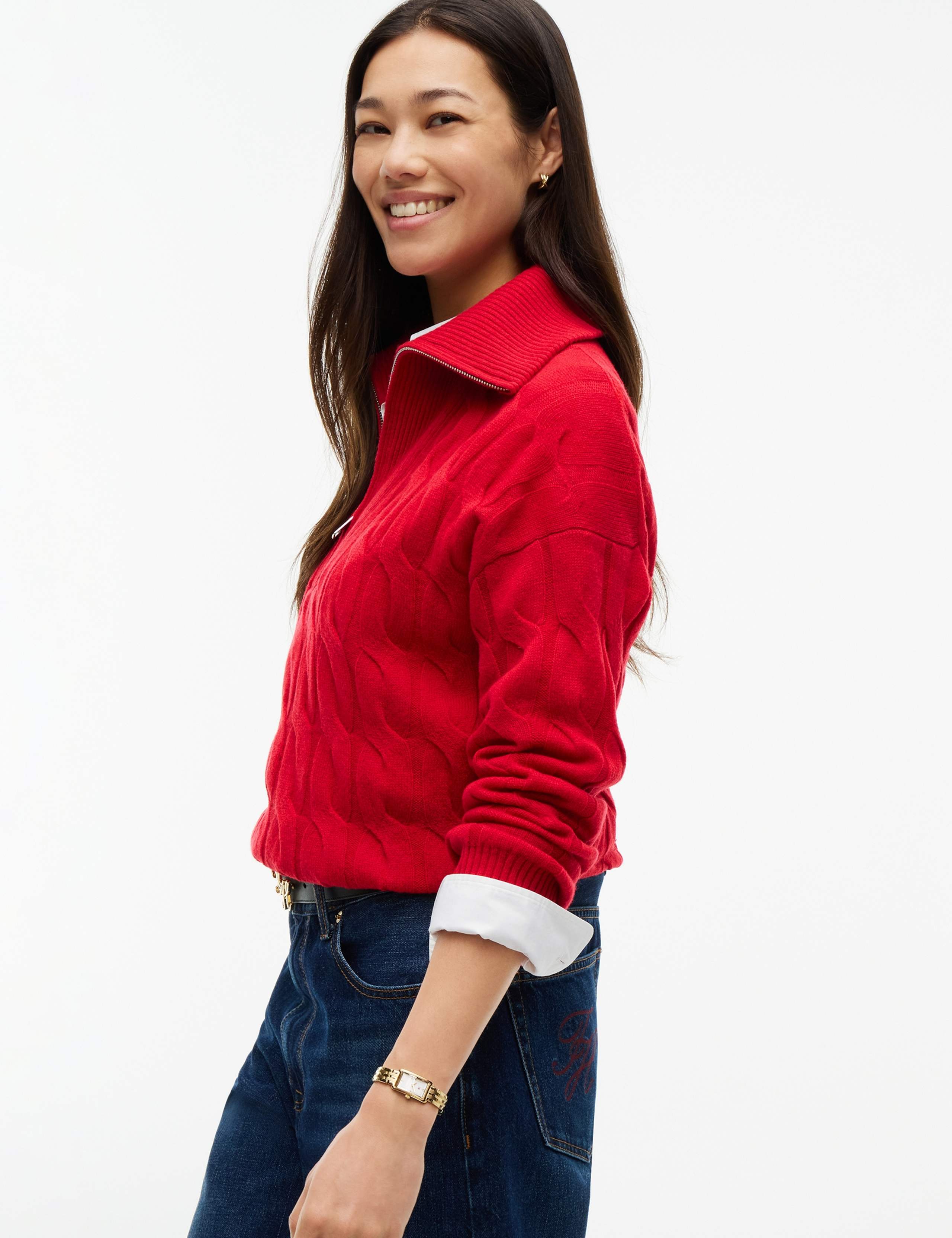 Pure Wool Cable Knit Half Zip Jumper 4 of 7