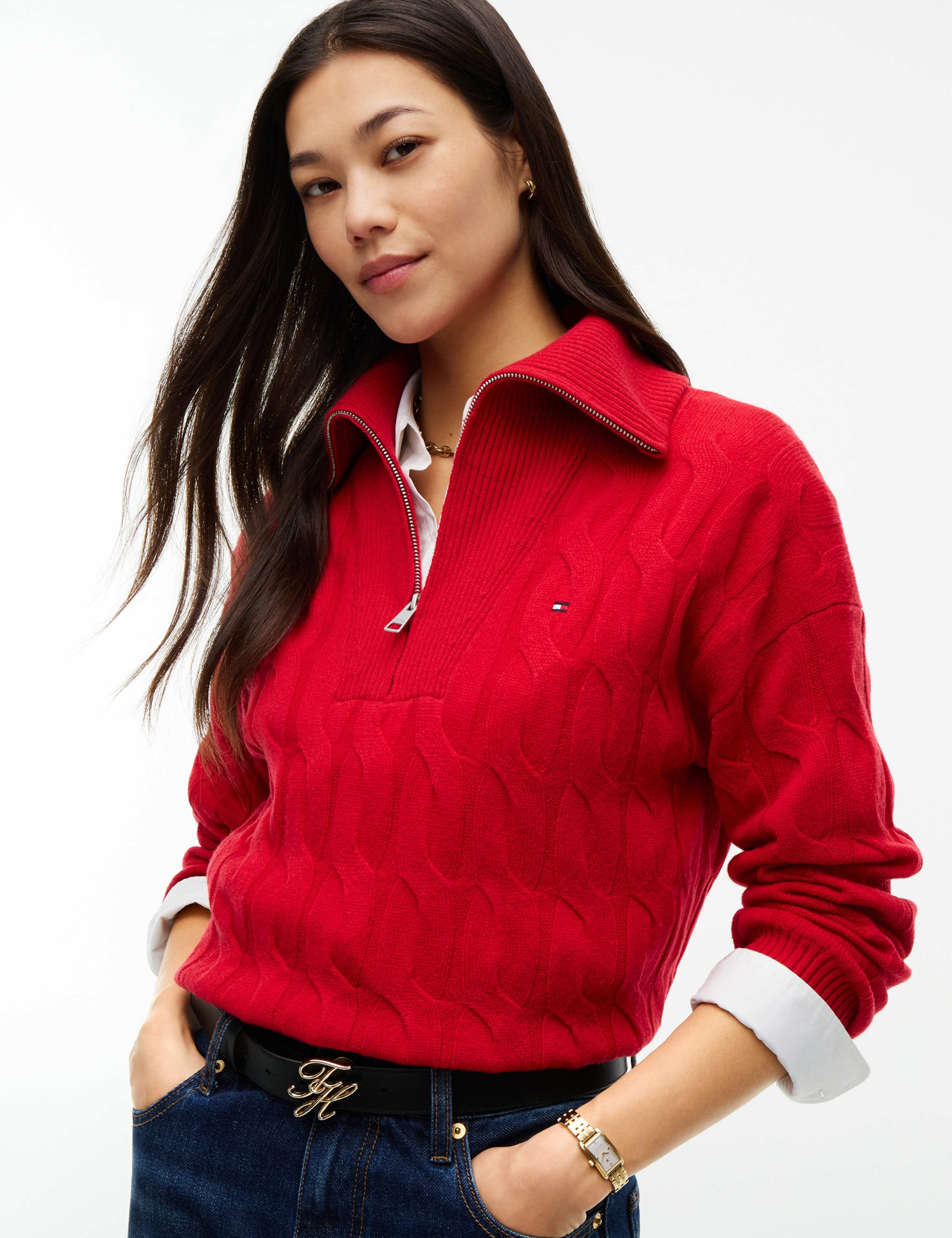 Pure Wool Cable Knit Half Zip Jumper 5 of 7