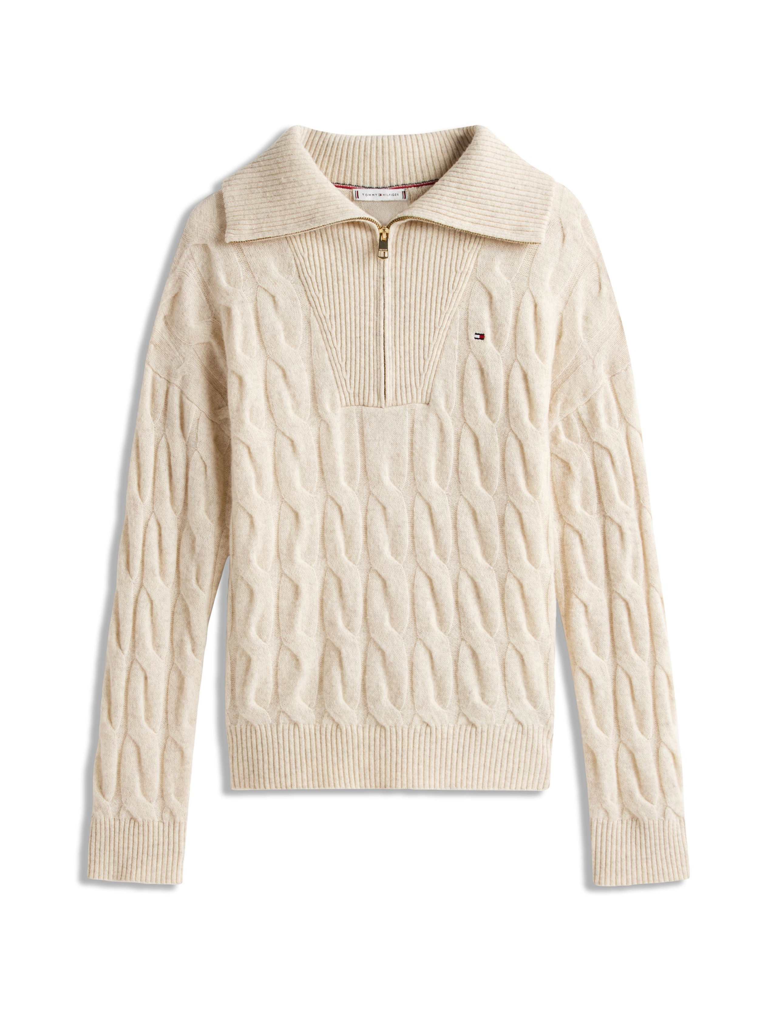 Pure Wool Cable Knit Half Zip Jumper 2 of 5