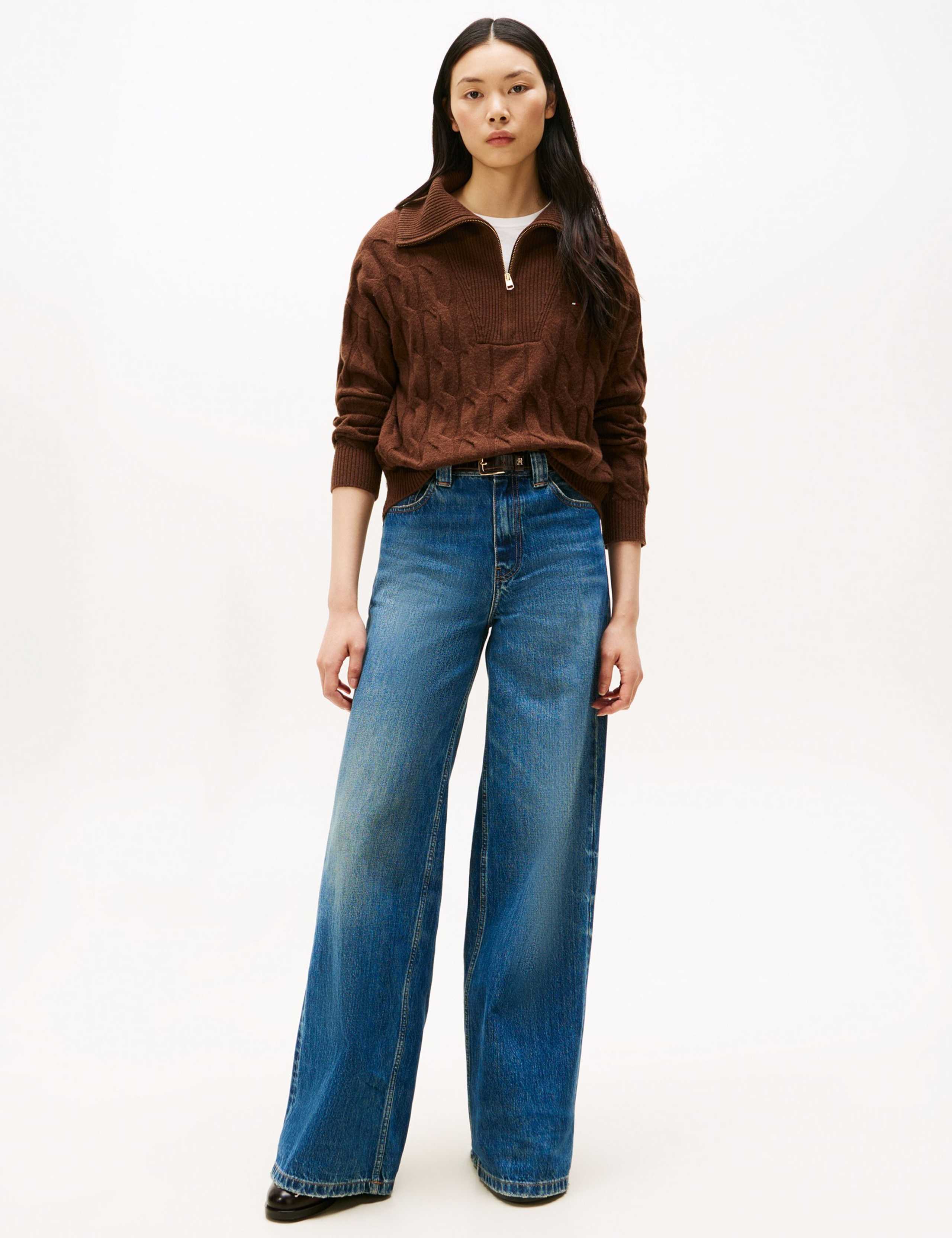 Pure Wool Cable Knit Half Zip Jumper 3 of 5