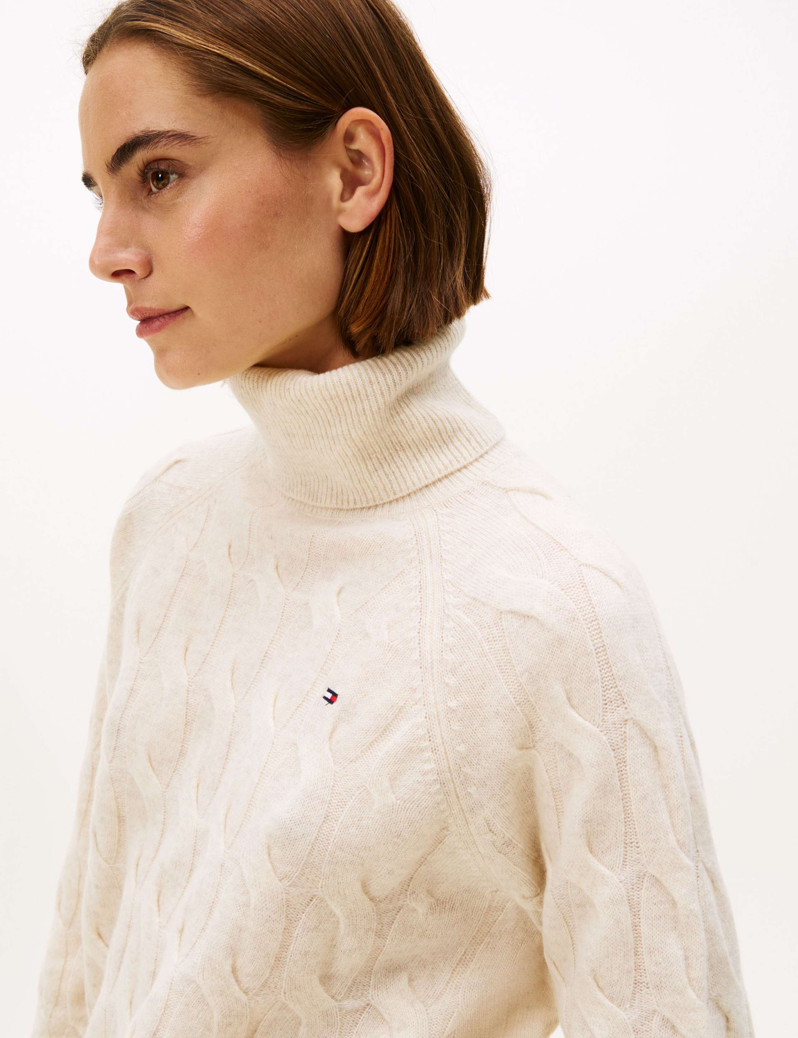 Pure Wool Cable Knit Roll Neck Knitted Top 3 of 5