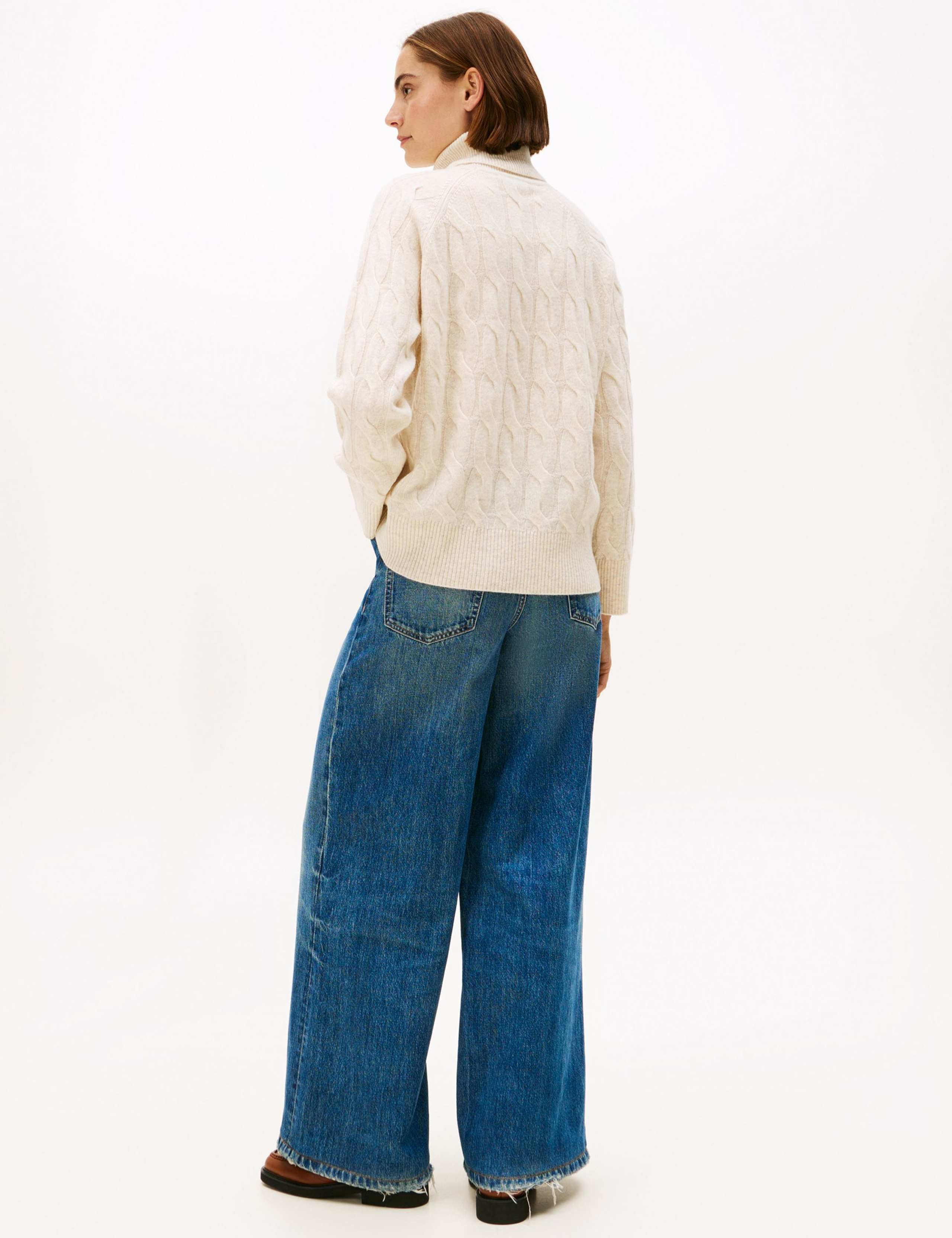 Pure Wool Cable Knit Roll Neck Knitted Top 5 of 5