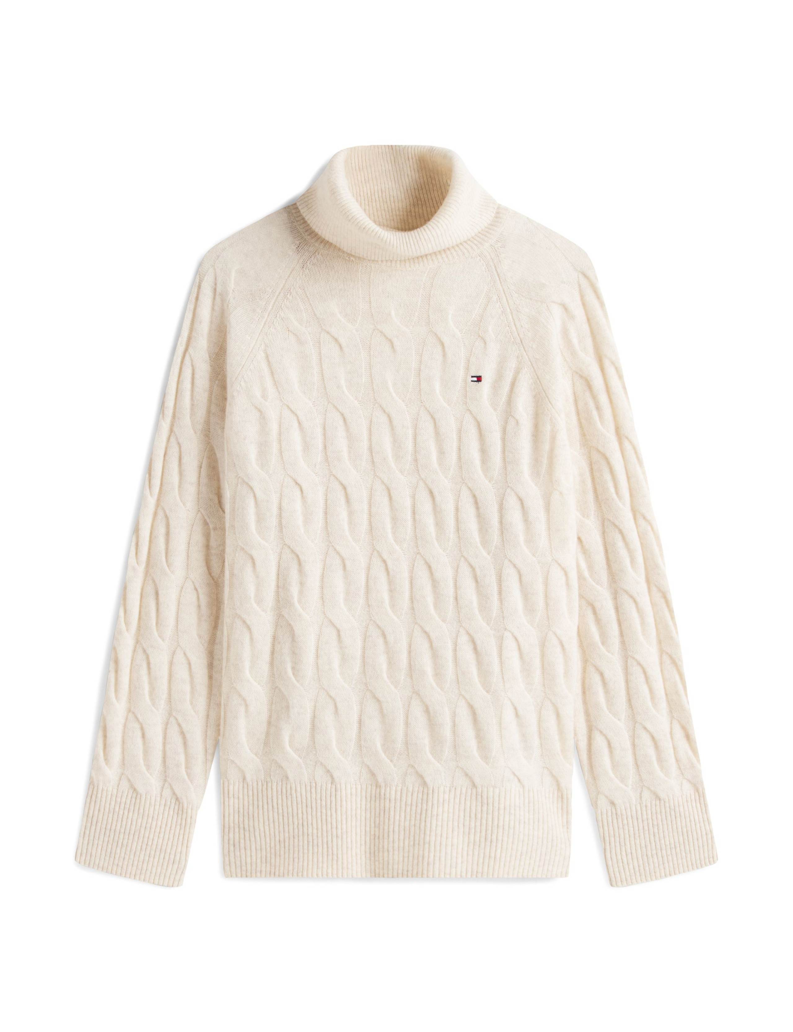 Pure Wool Cable Knit Roll Neck Knitted Top 2 of 5