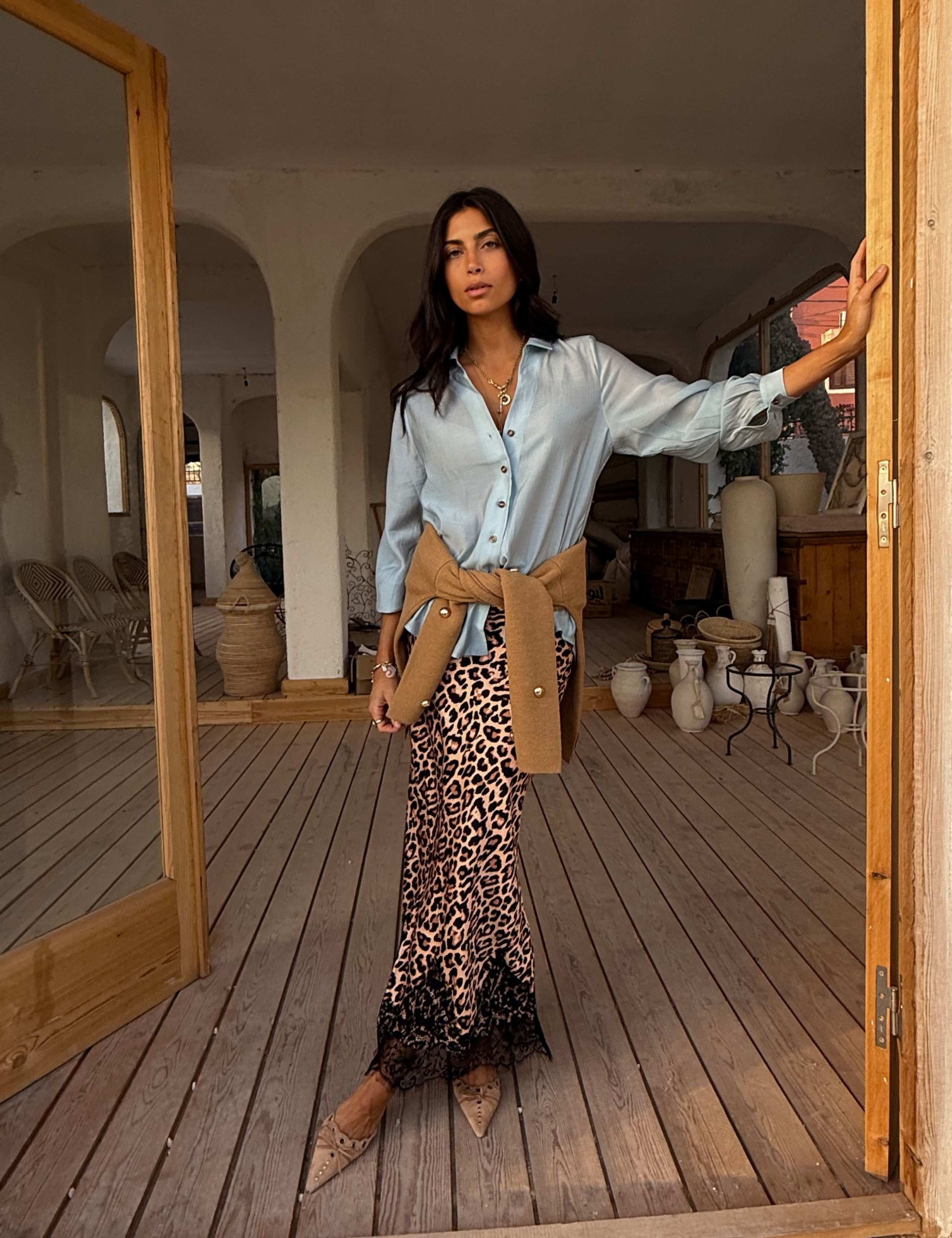 Animal Print Lace Detail Maxi Slip Skirt 2 of 4