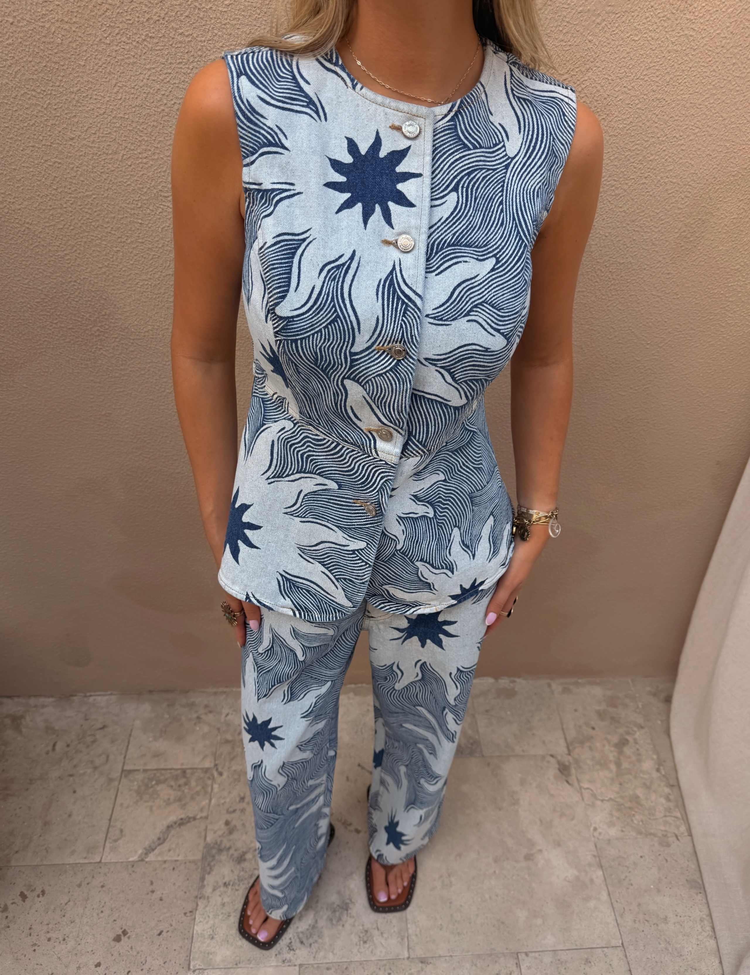 Denim Printed Waistcoat 4 of 4