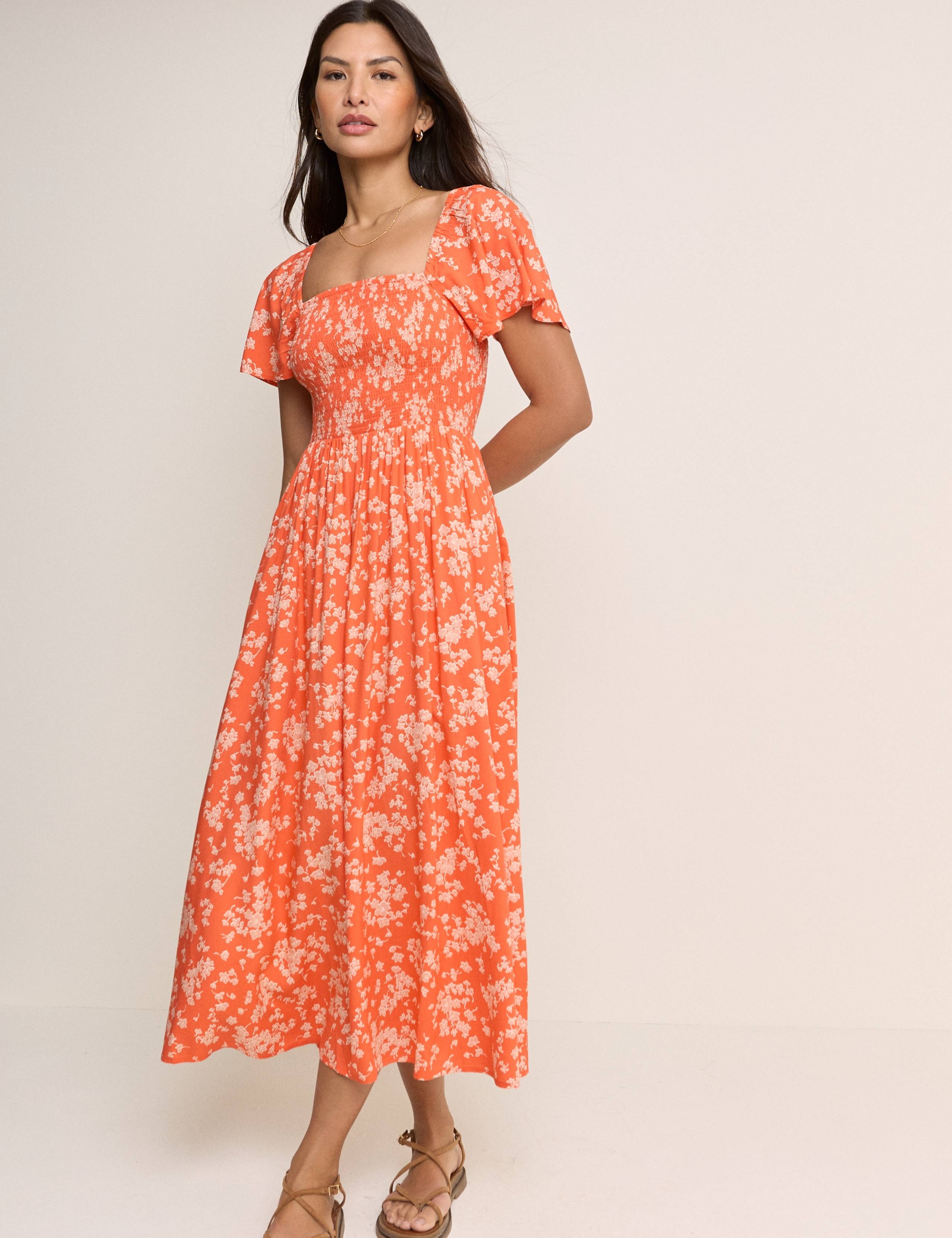 Floral Square Neck Shirred Midi Dress 1 of 5