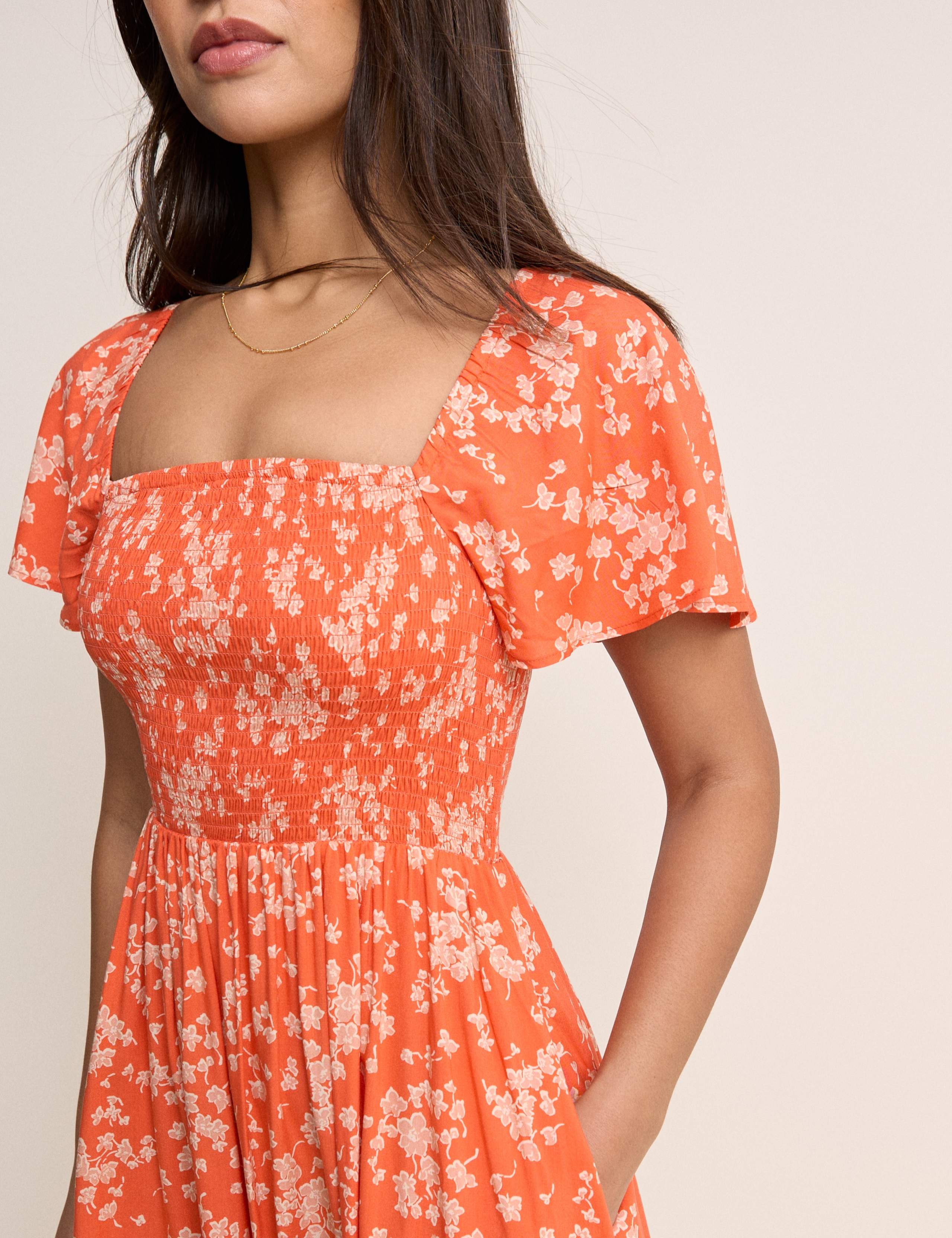 Floral Square Neck Shirred Midi Dress 2 of 5