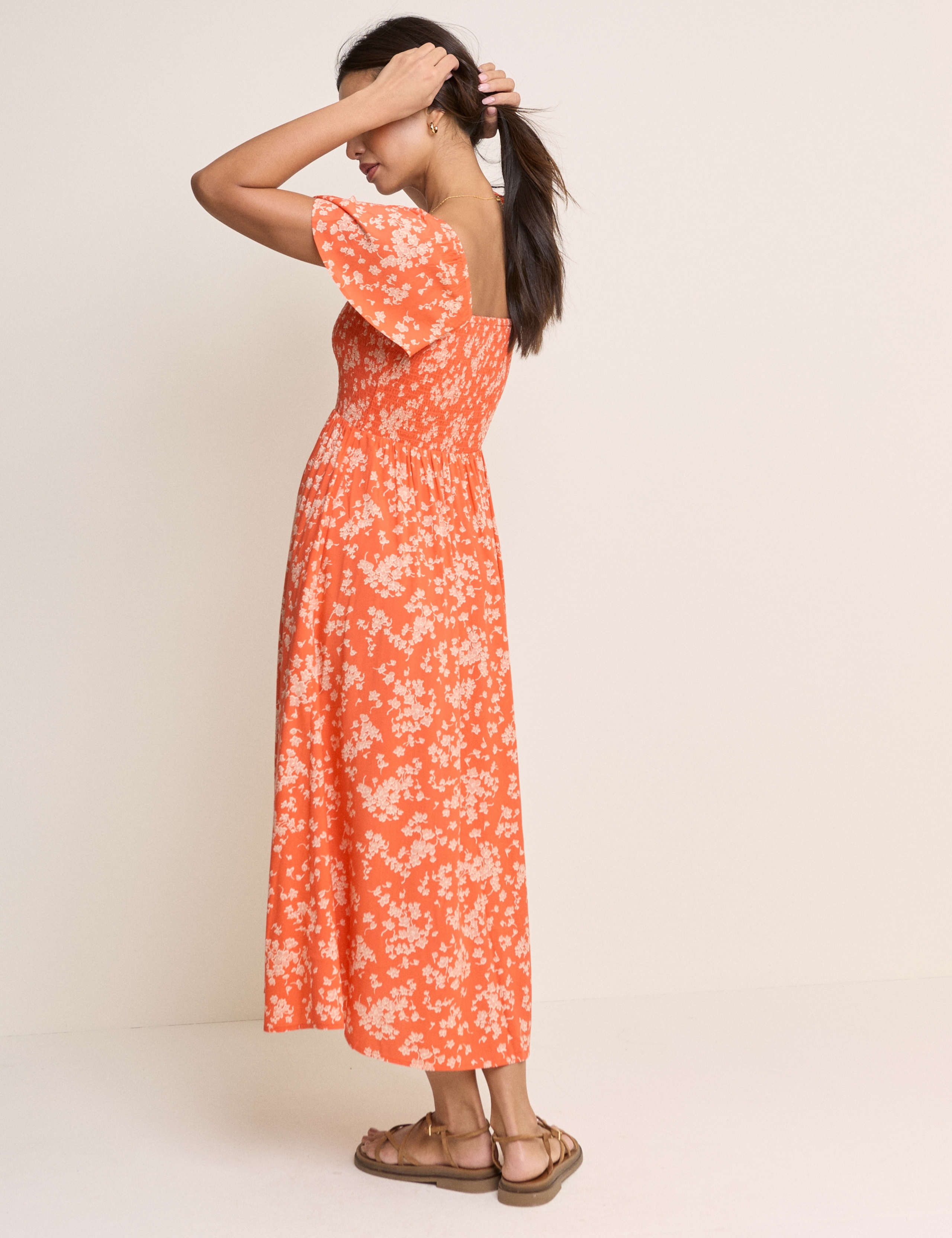 Floral Square Neck Shirred Midi Dress 3 of 5