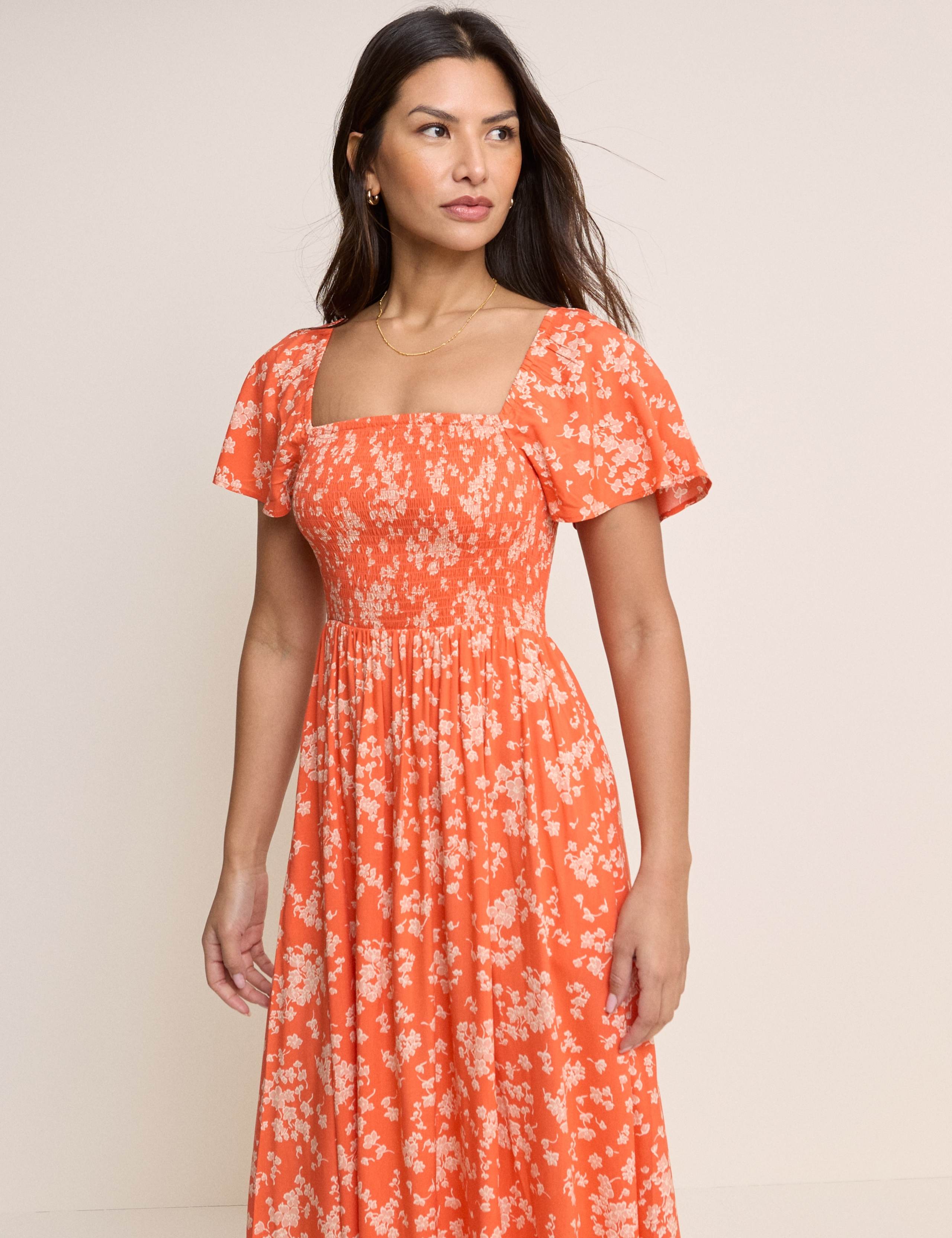 Floral Square Neck Shirred Midi Dress 5 of 5