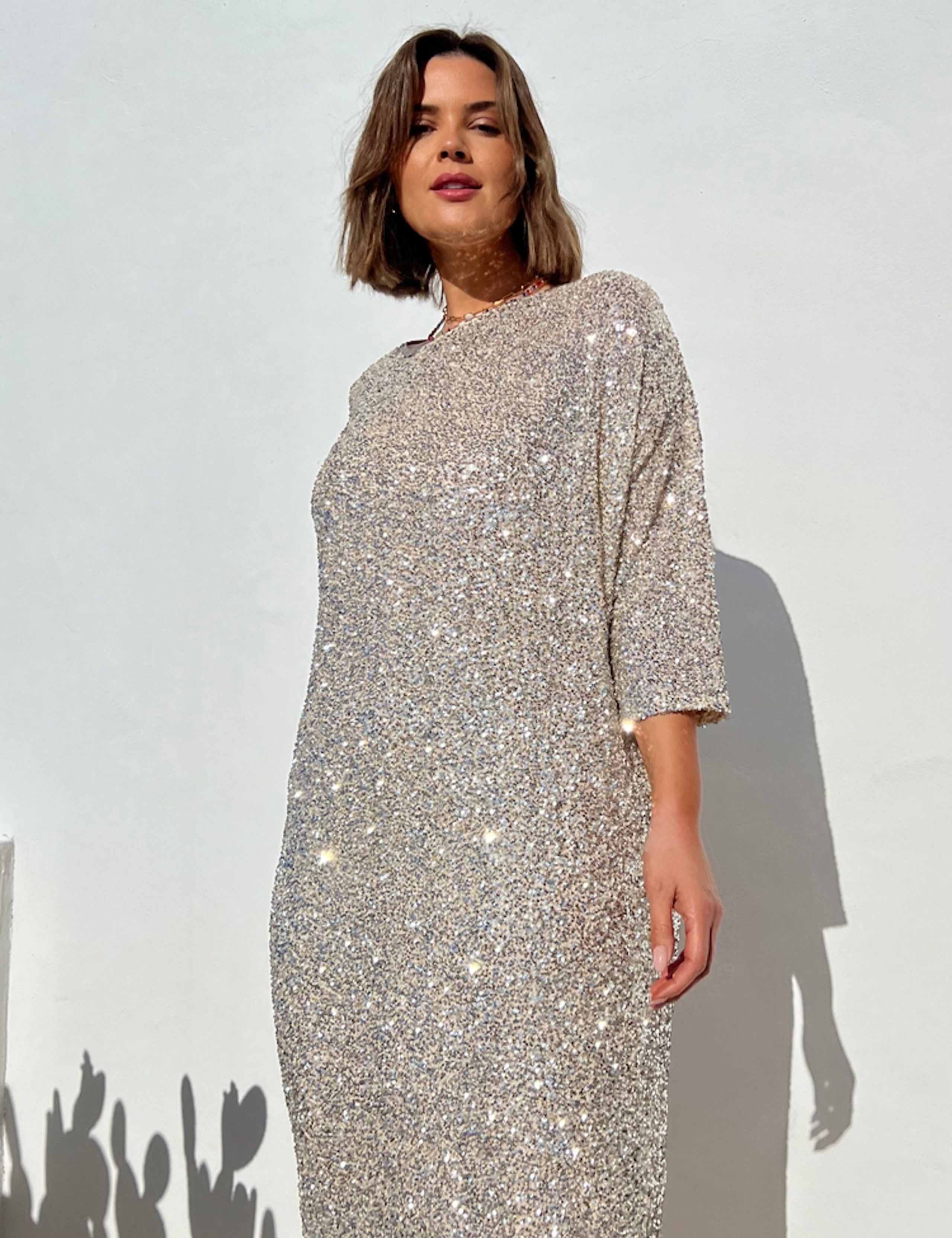 Sequin Slash Neck Maxi Column Dress 2 of 3