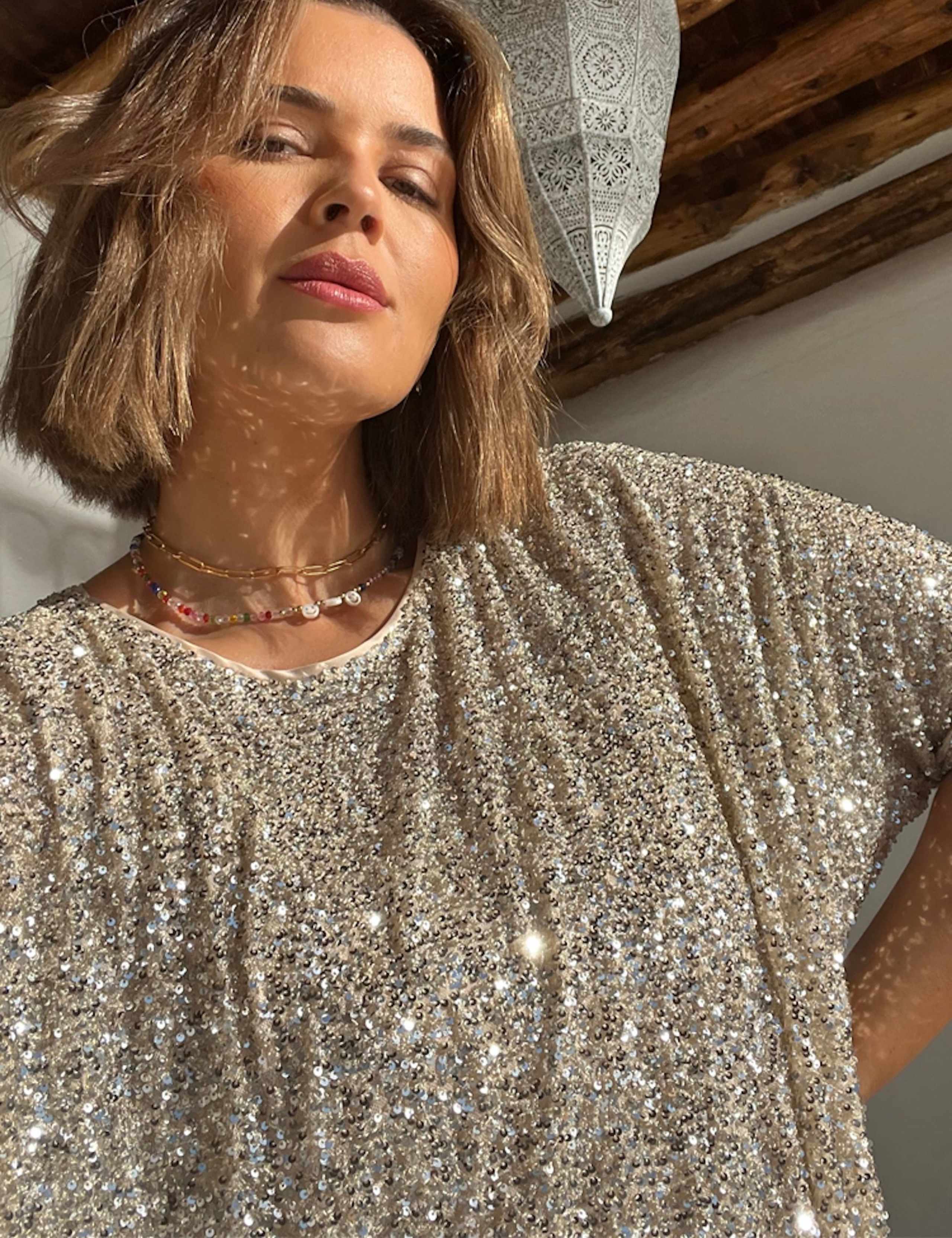 Sequin Slash Neck Maxi Column Dress 3 of 3