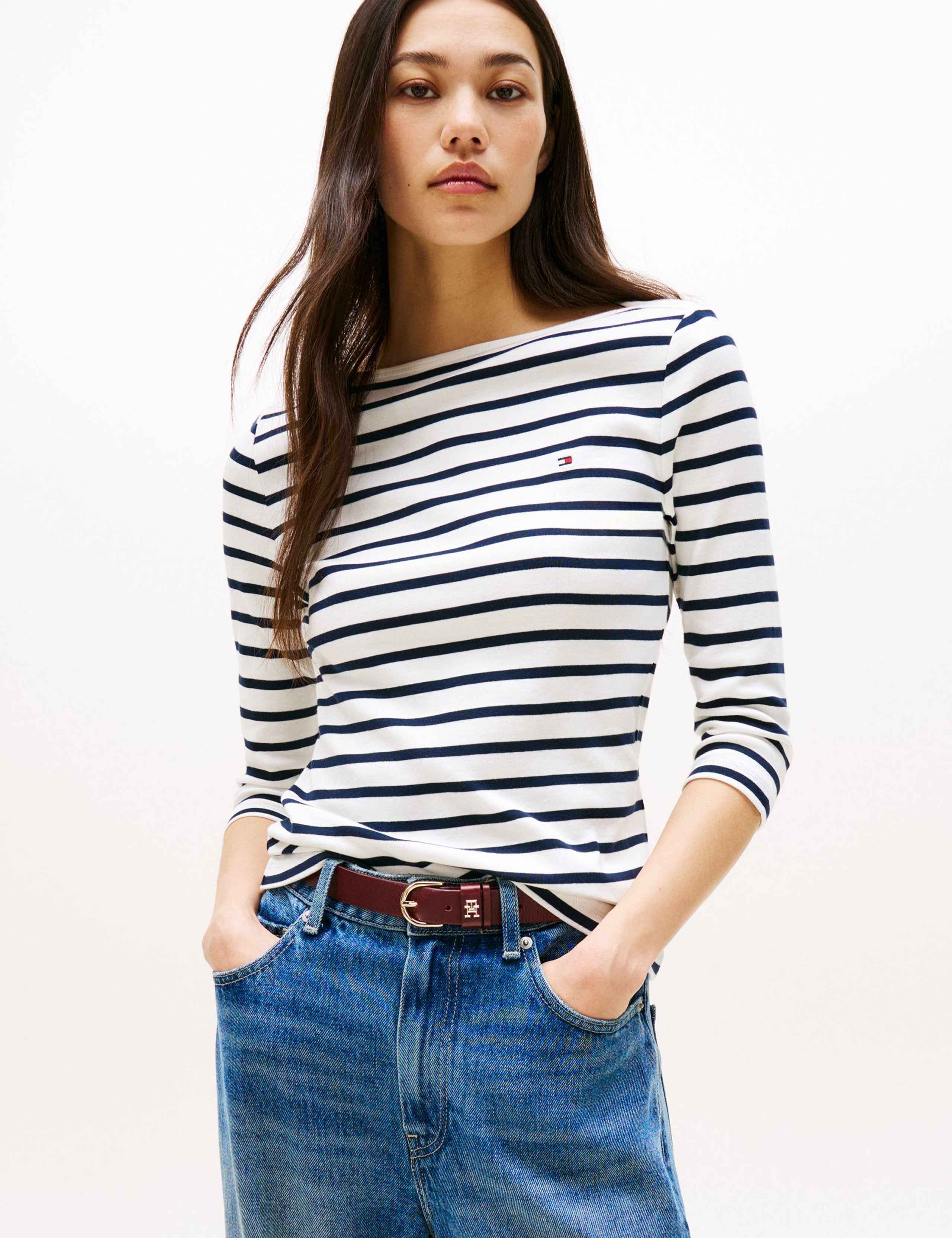Cody Pure Cotton Striped Slash Neck Top 1 of 5