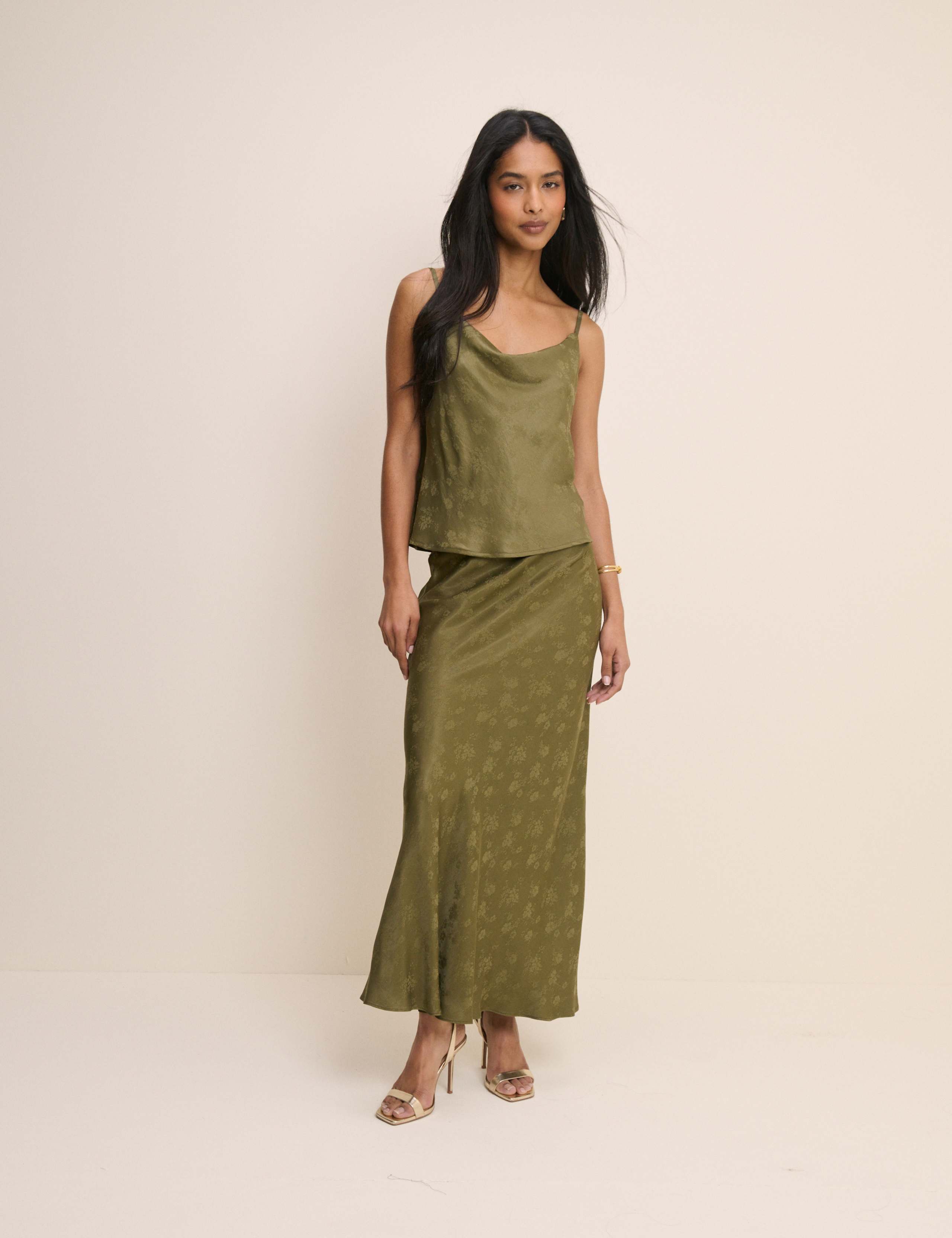 Satin Floral Jacquard Cowl Neck Cami Top 2 of 5