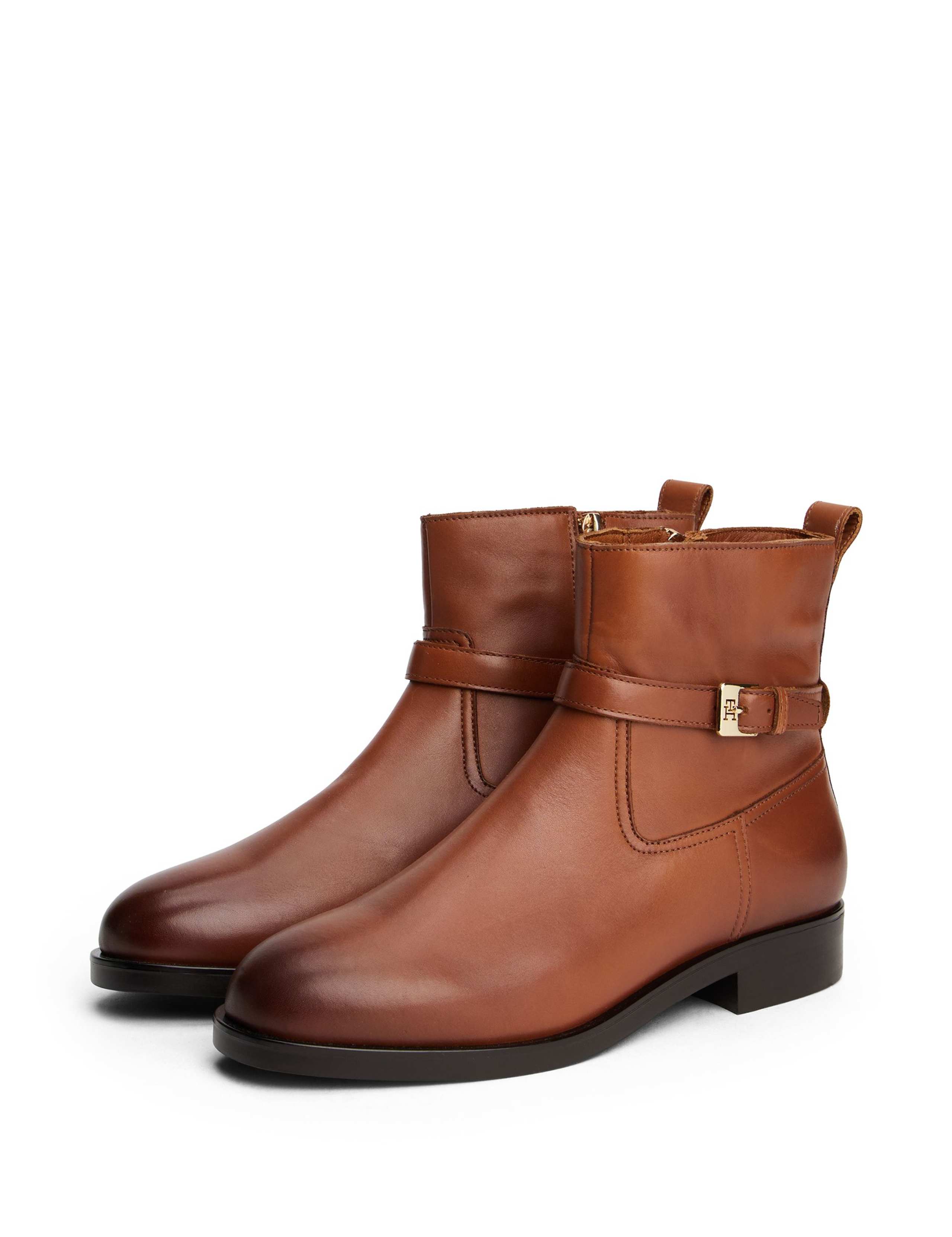 Leather Buckle Block Heel Ankle Riding Boots 3 of 5