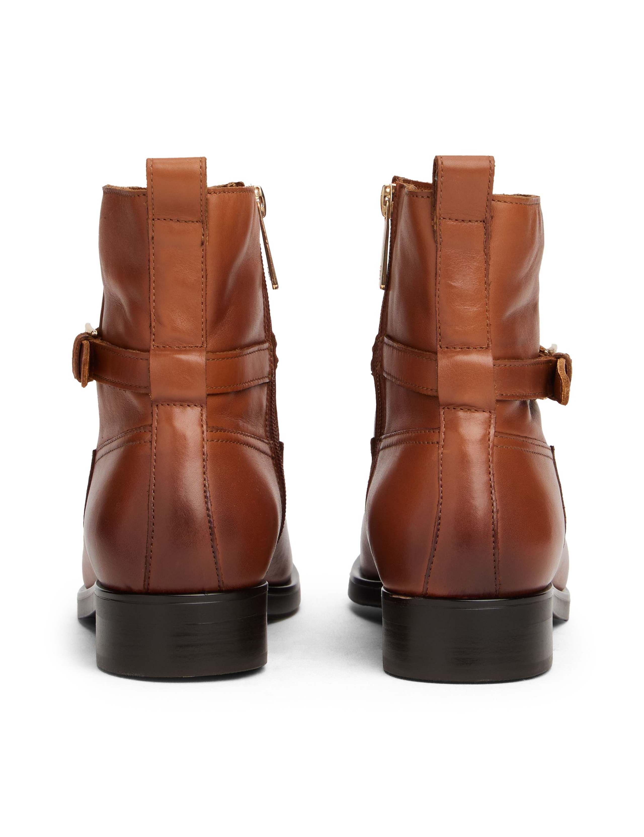 Leather Buckle Block Heel Ankle Riding Boots 4 of 5
