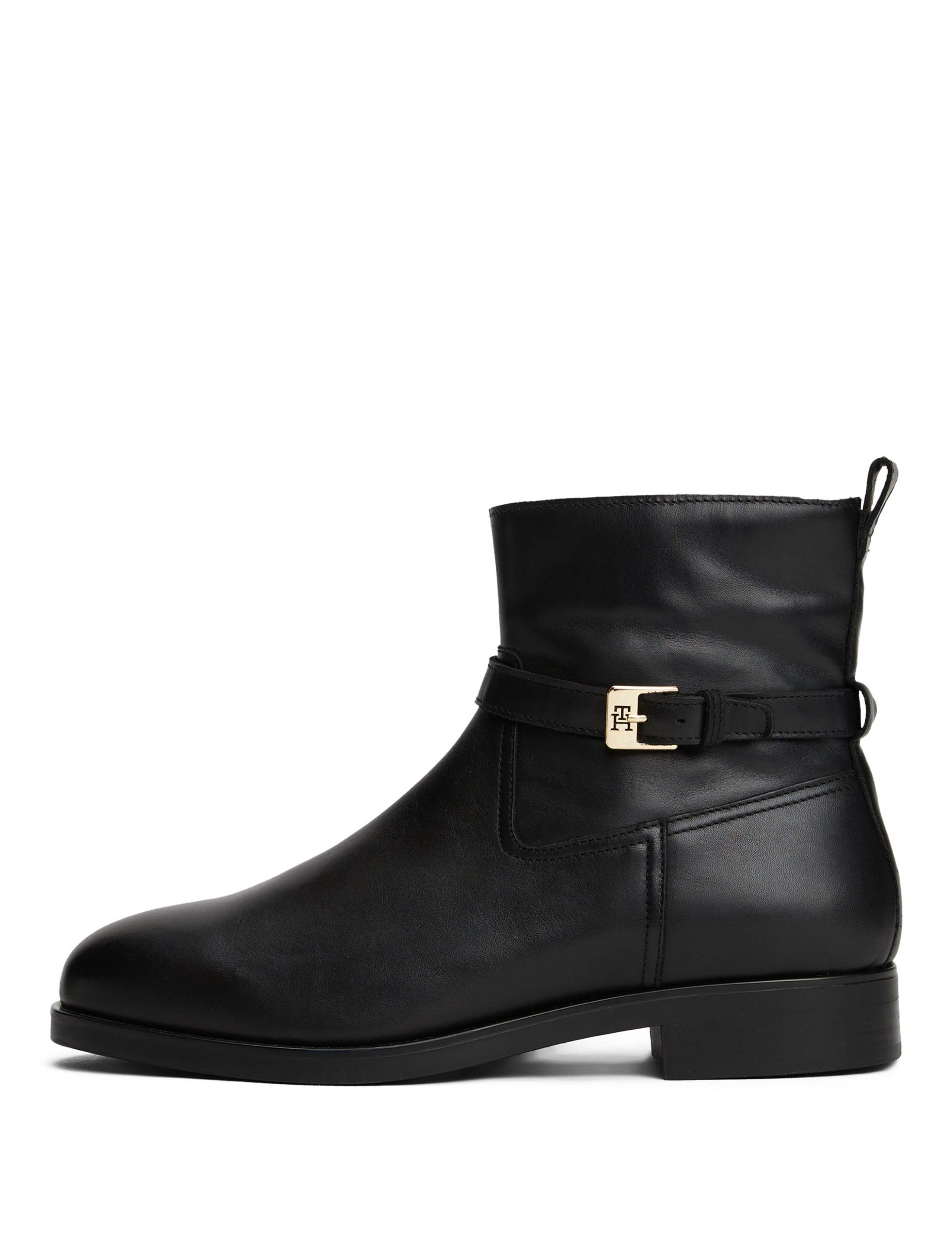 Leather Buckle Block Heel Ankle Riding Boots 3 of 5