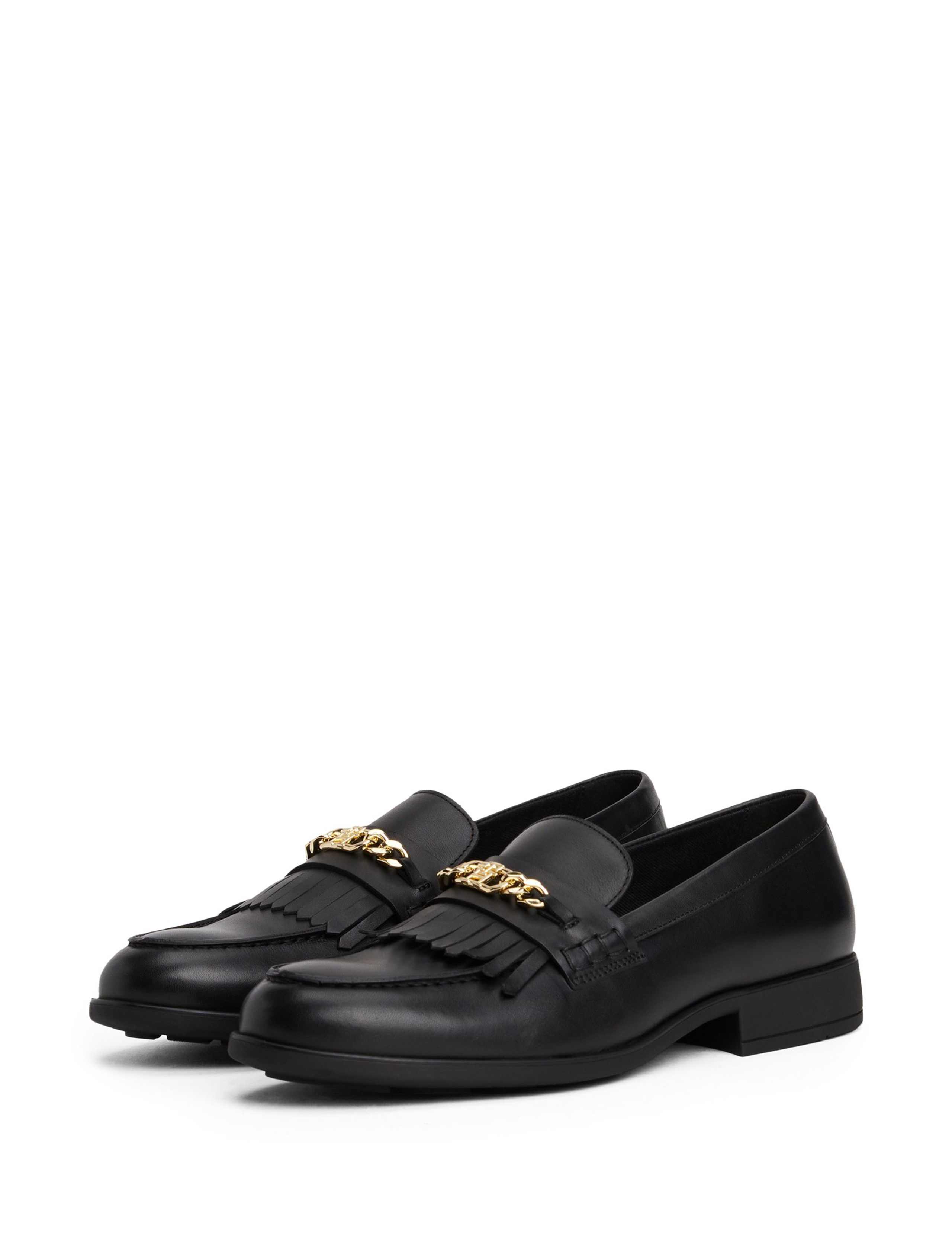 Leather Chain Detail Fringe Flat Loafers 2 of 6