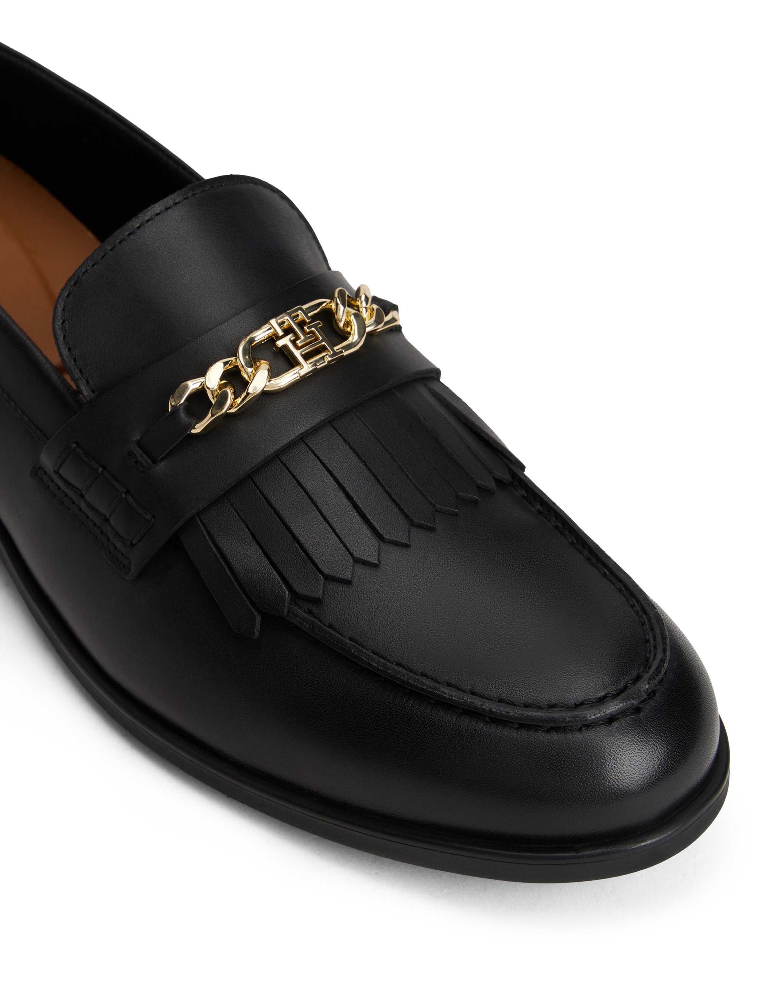 Leather Chain Detail Fringe Flat Loafers 3 of 6